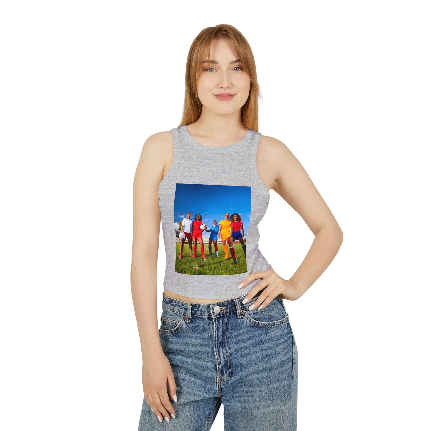 Soccer Women's Micro Rib Racer Tank Top - Vibrant Galaxy Design