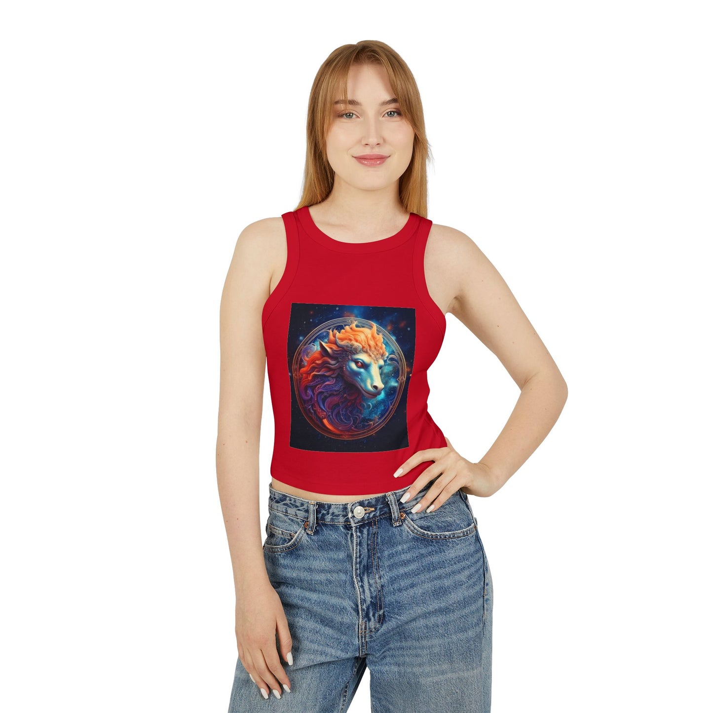 Aquarius Women's Micro Rib Racer Tank Top - Vibrant Galaxy Design