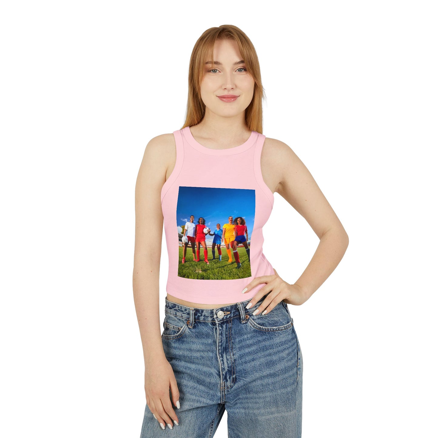 Soccer Women's Micro Rib Racer Tank Top - Vibrant Galaxy Design