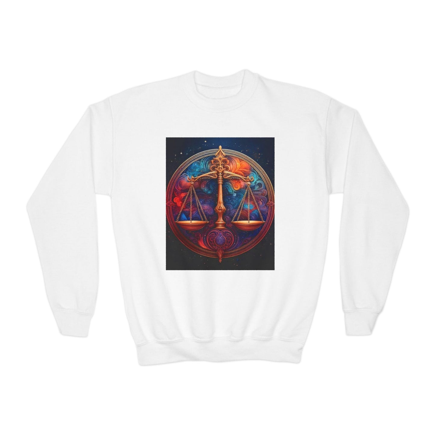 Youth Crewneck Sweatshirt with Libra Zodiac Design - Astrology Gift, Horoscope Apparel, Birthday Present, Cozy Pullover