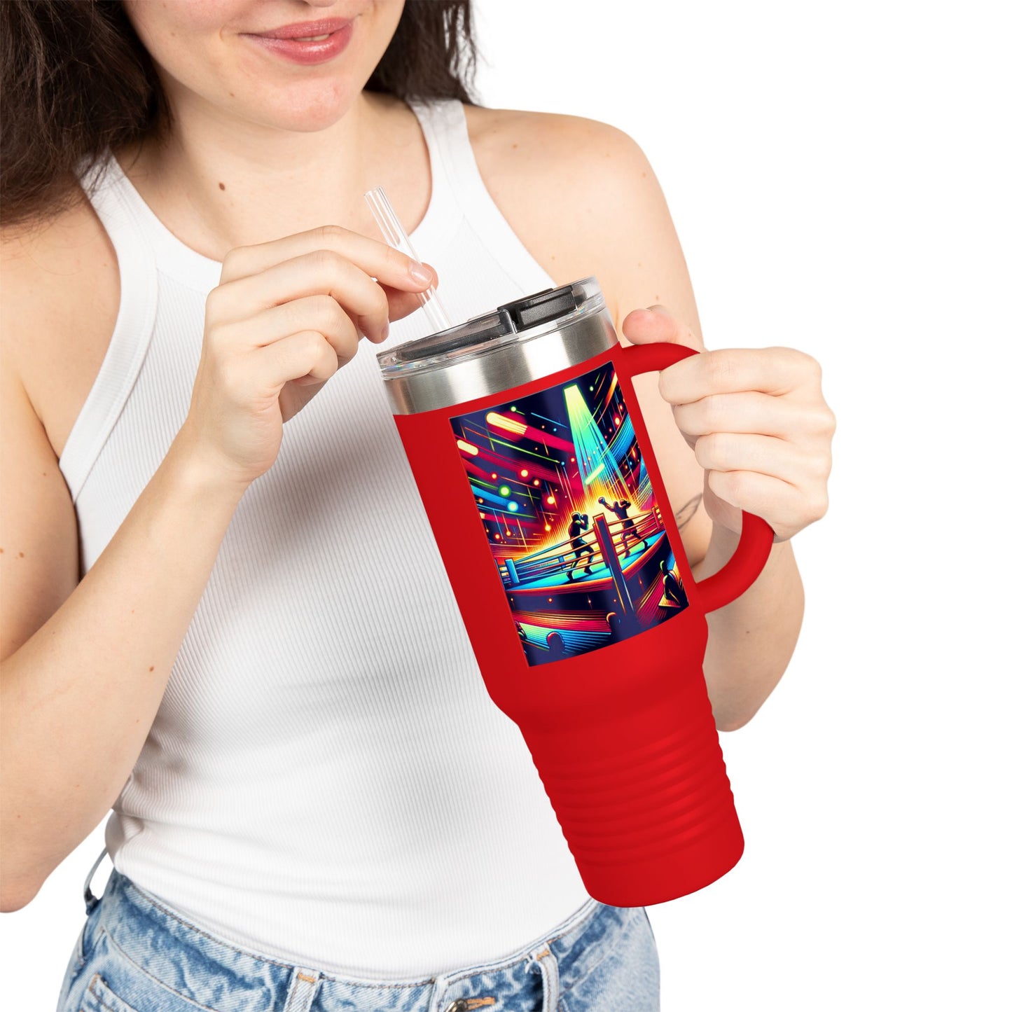 Vintage Boxing Insulated Travel Mug, 40oz, Perfect for Fans, Game Day, Sports Events, Coffee, Tea, Water