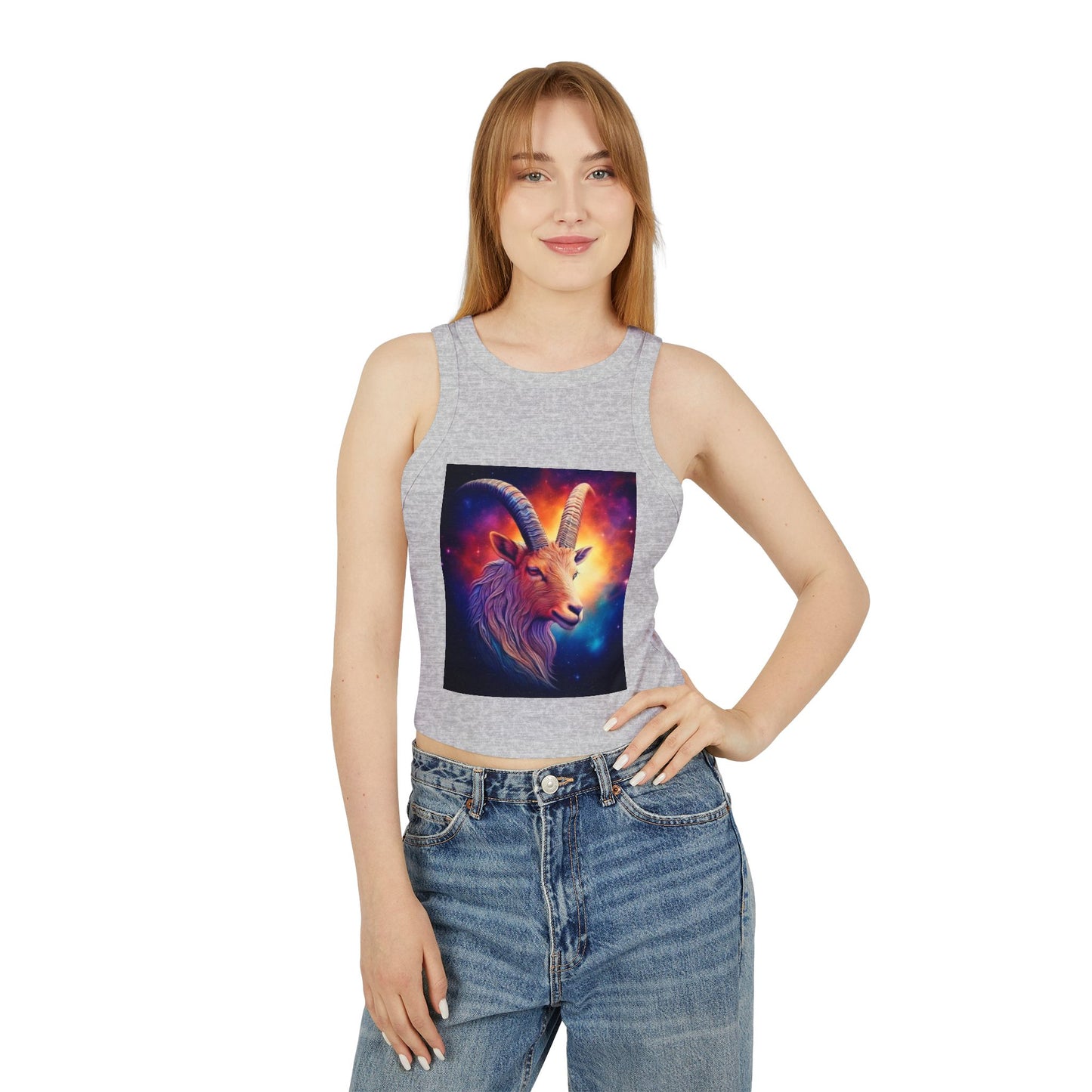 Capricorn Women's Micro Rib Racer Tank Top - Vibrant Galaxy Design