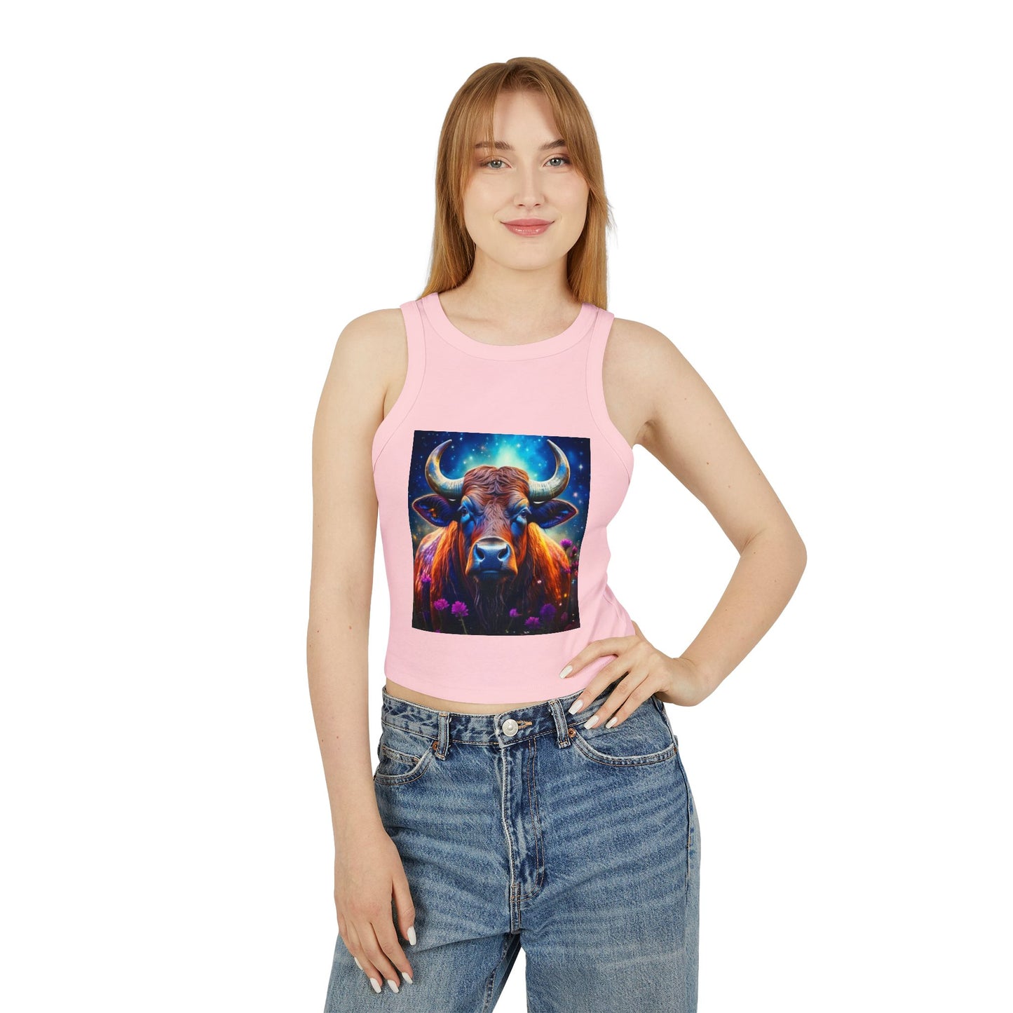 Taurus Women's Micro Rib Racer Tank Top - Vibrant Galaxy Design
