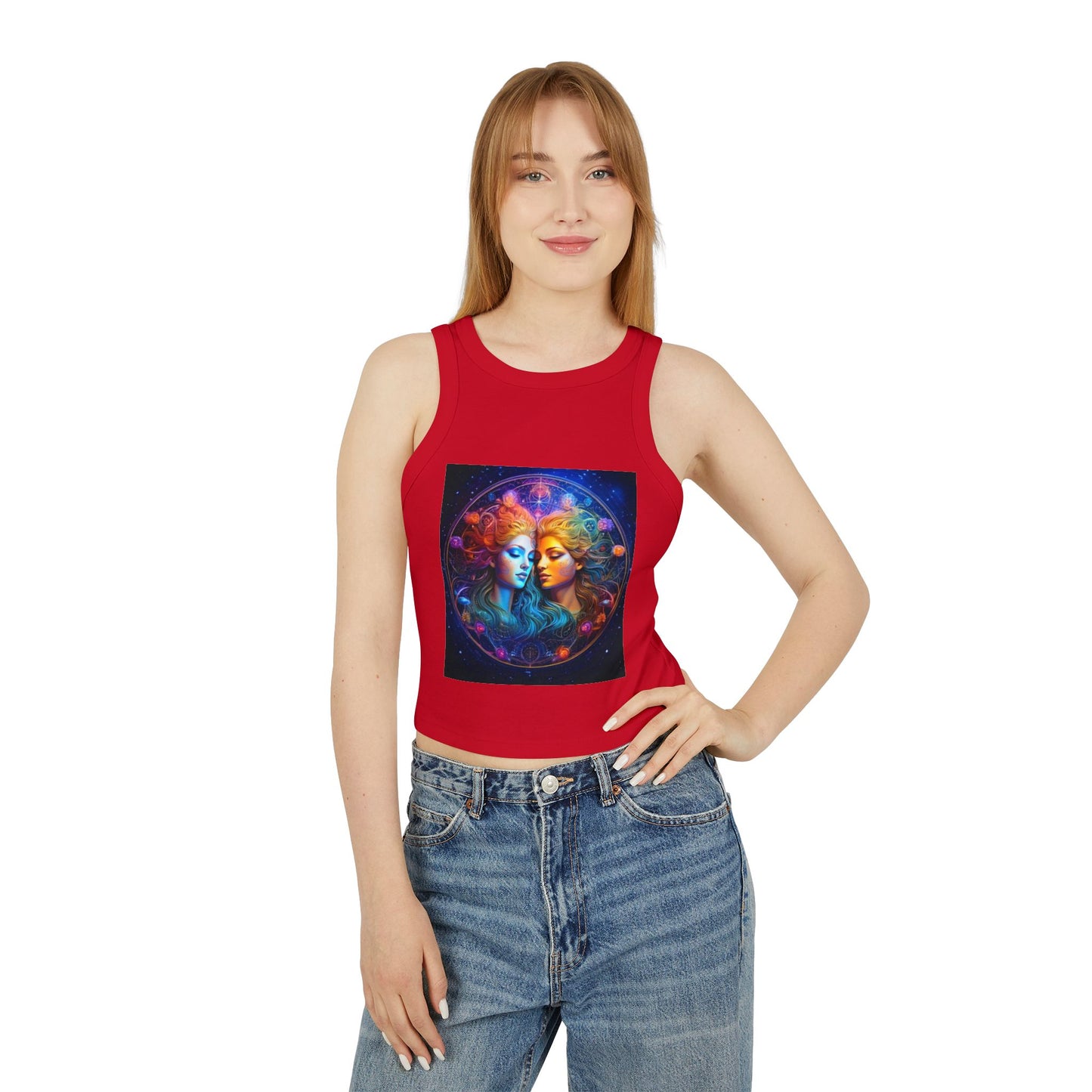 Gemini Women's Micro Rib Racer Tank Top - Vibrant Galaxy Design