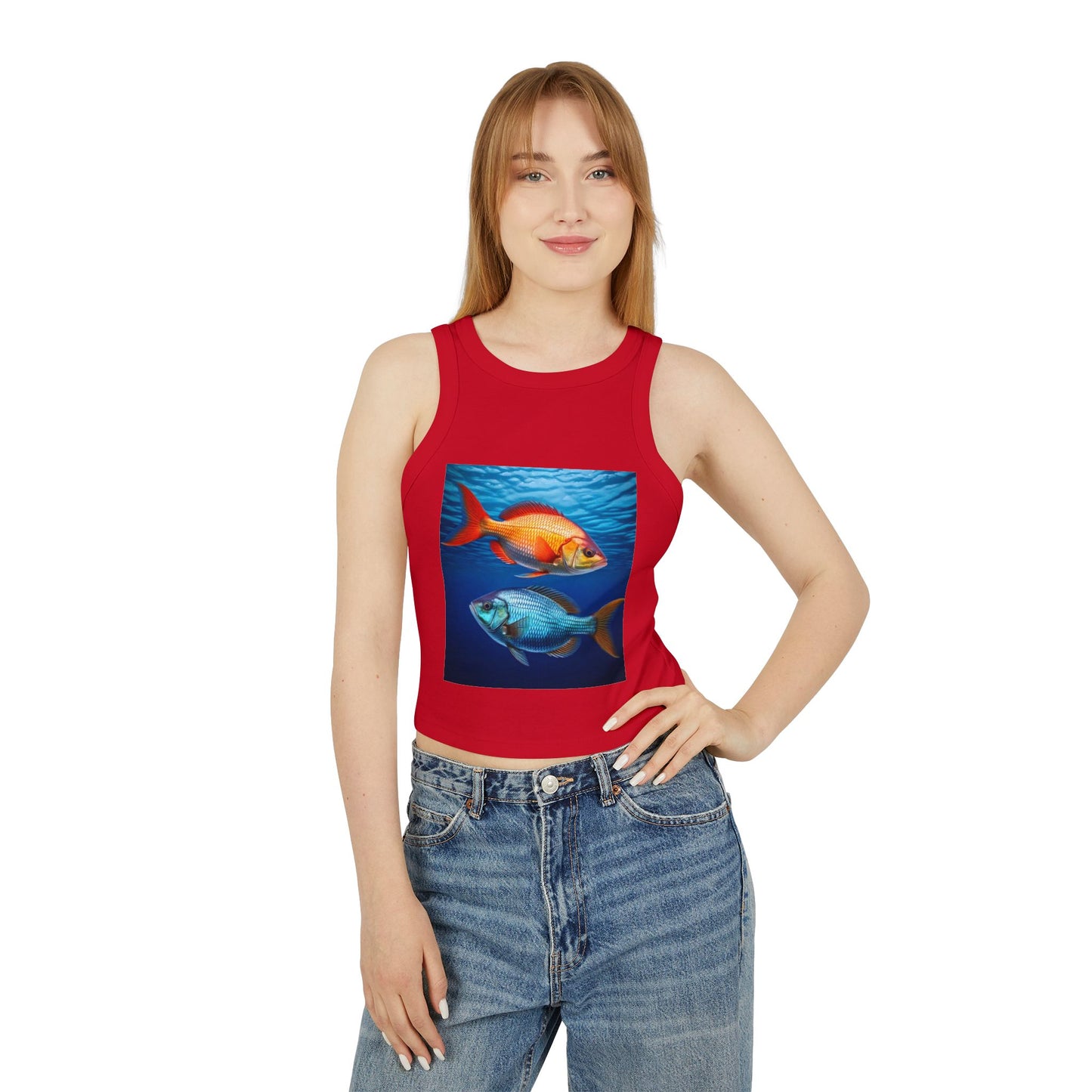 Pisces Women's Micro Rib Racer Tank Top - Summer Beach Style