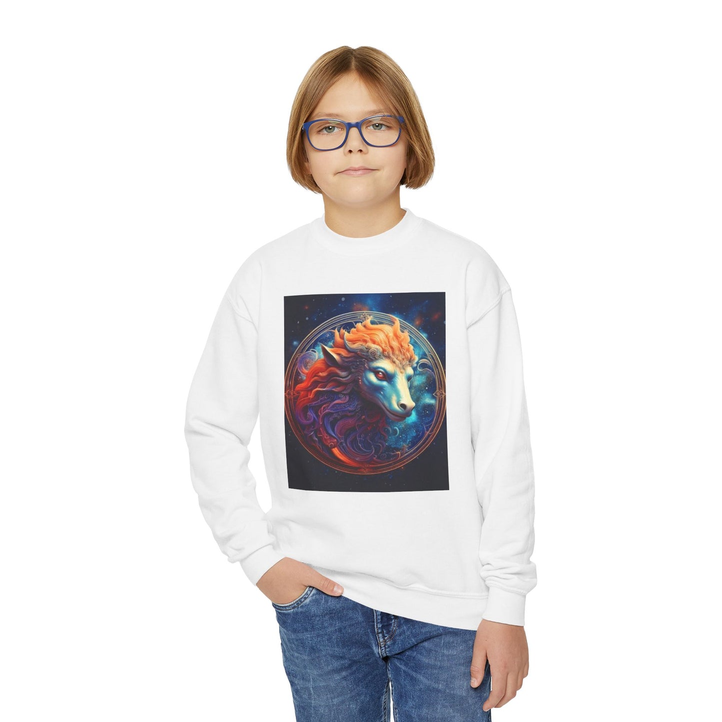 Youth Crewneck Sweatshirt with Aqaurius Zodiac Design - Astrology Gift, Horoscope Apparel, Birthday Present, Cozy Pullover, Pride Fashion