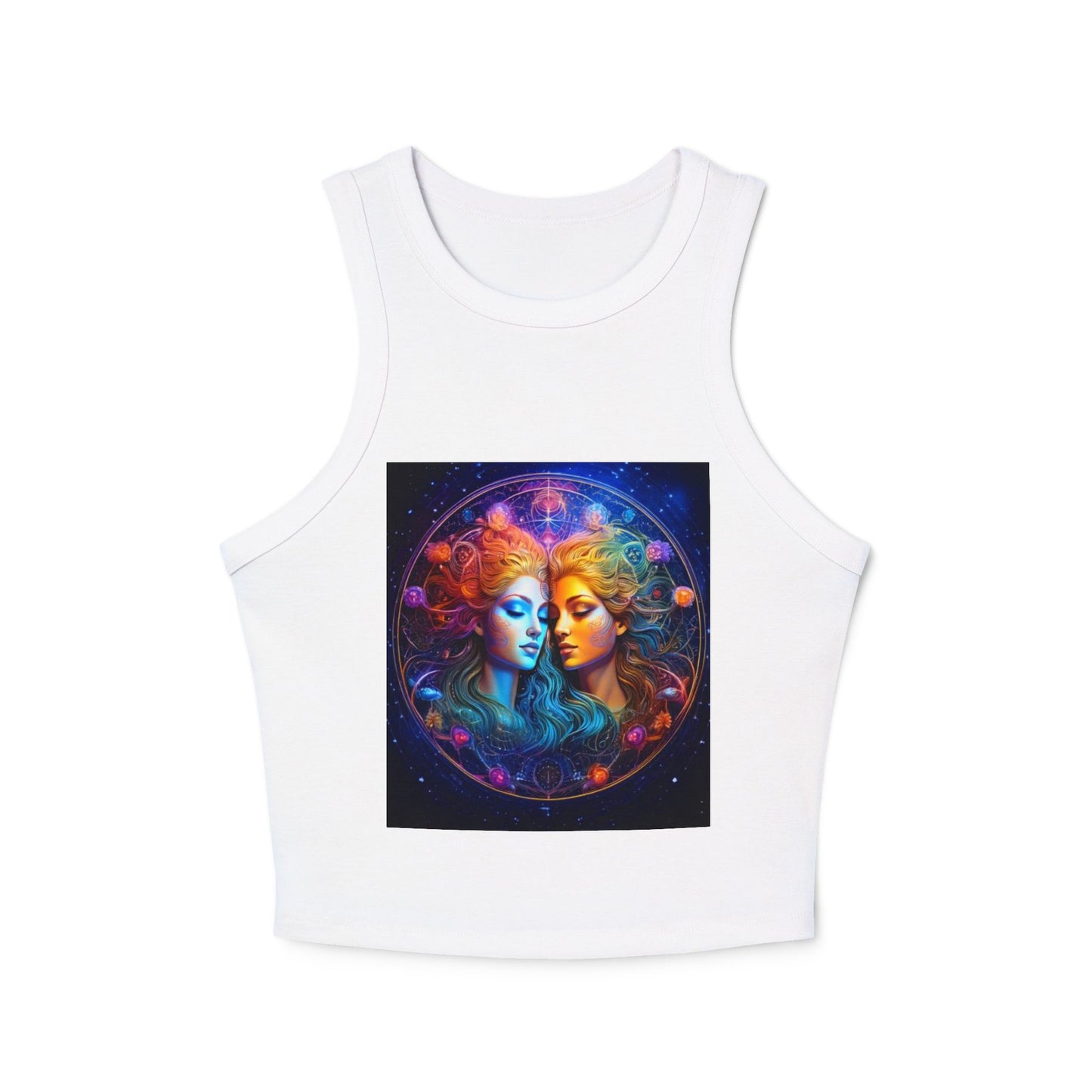 Gemini Women's Micro Rib Racer Tank Top - Vibrant Galaxy Design