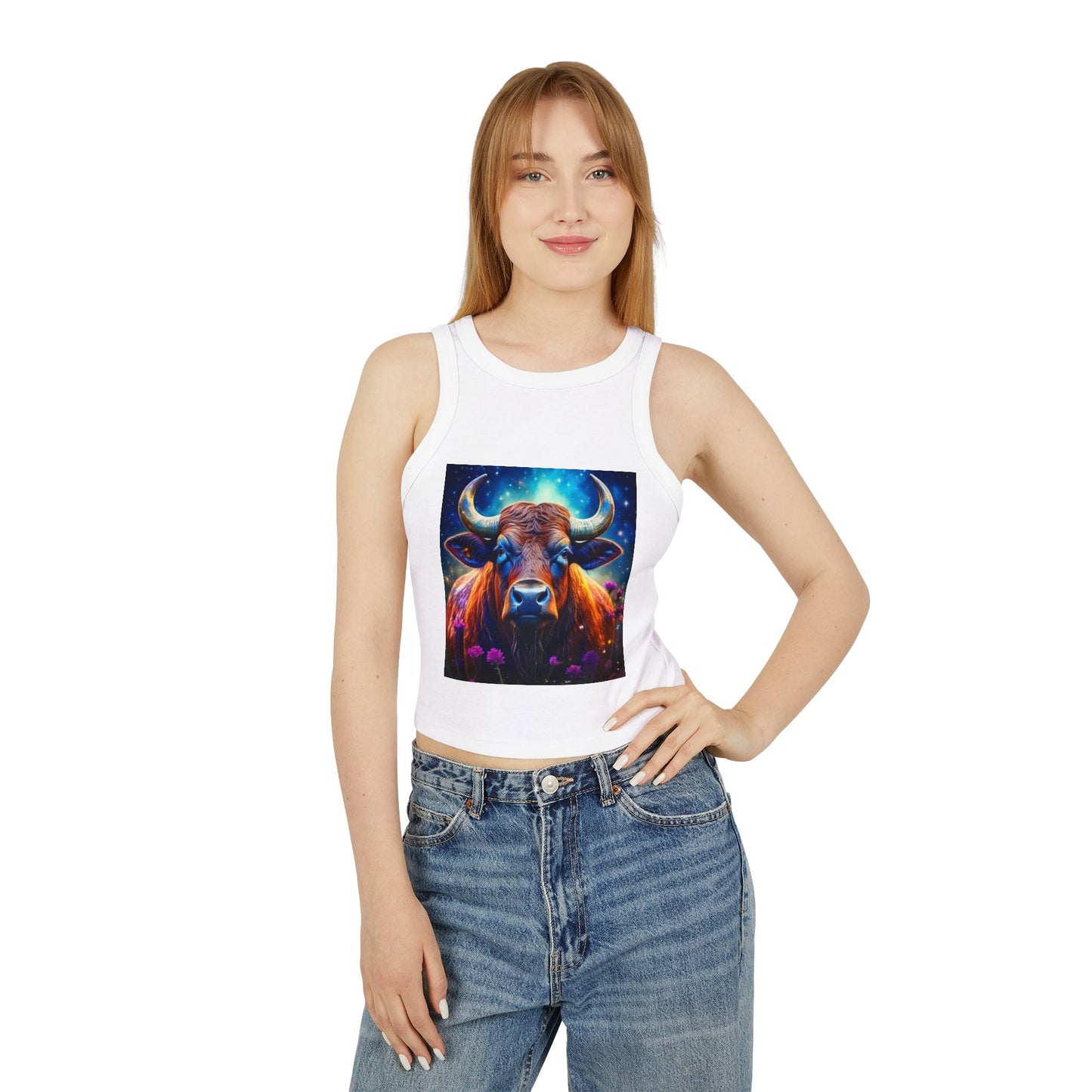 Taurus Women's Micro Rib Racer Tank Top - Vibrant Galaxy Design