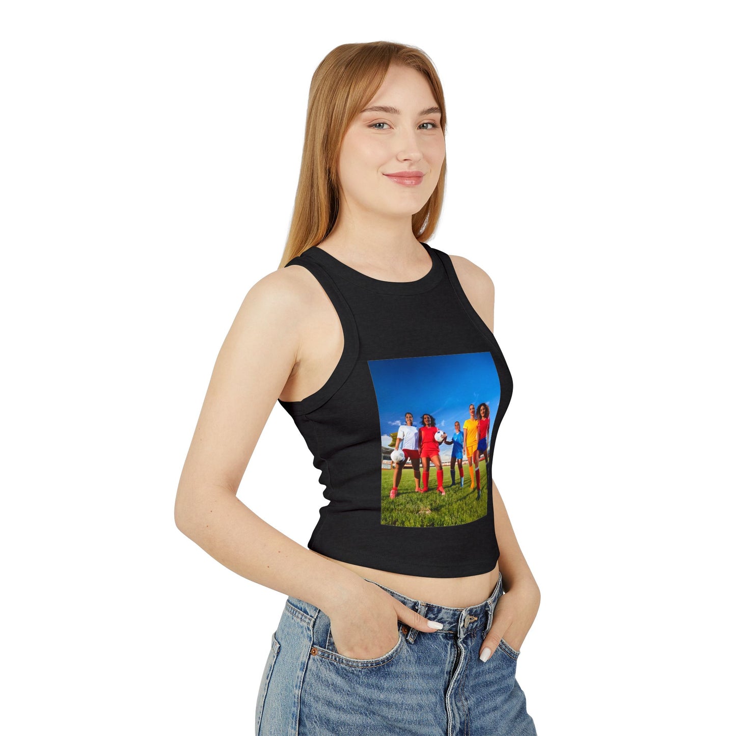 Soccer Women's Micro Rib Racer Tank Top - Vibrant Galaxy Design