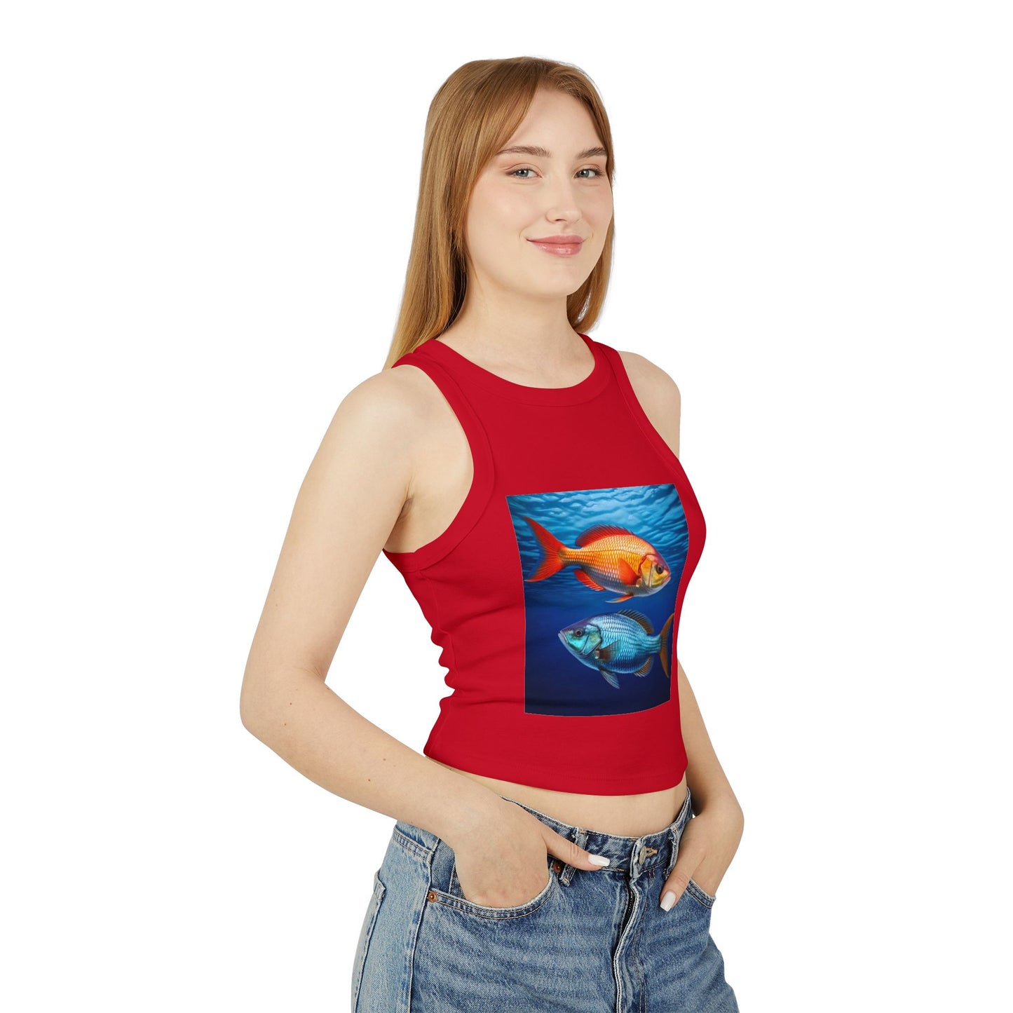 Pisces Women's Micro Rib Racer Tank Top - Summer Beach Style