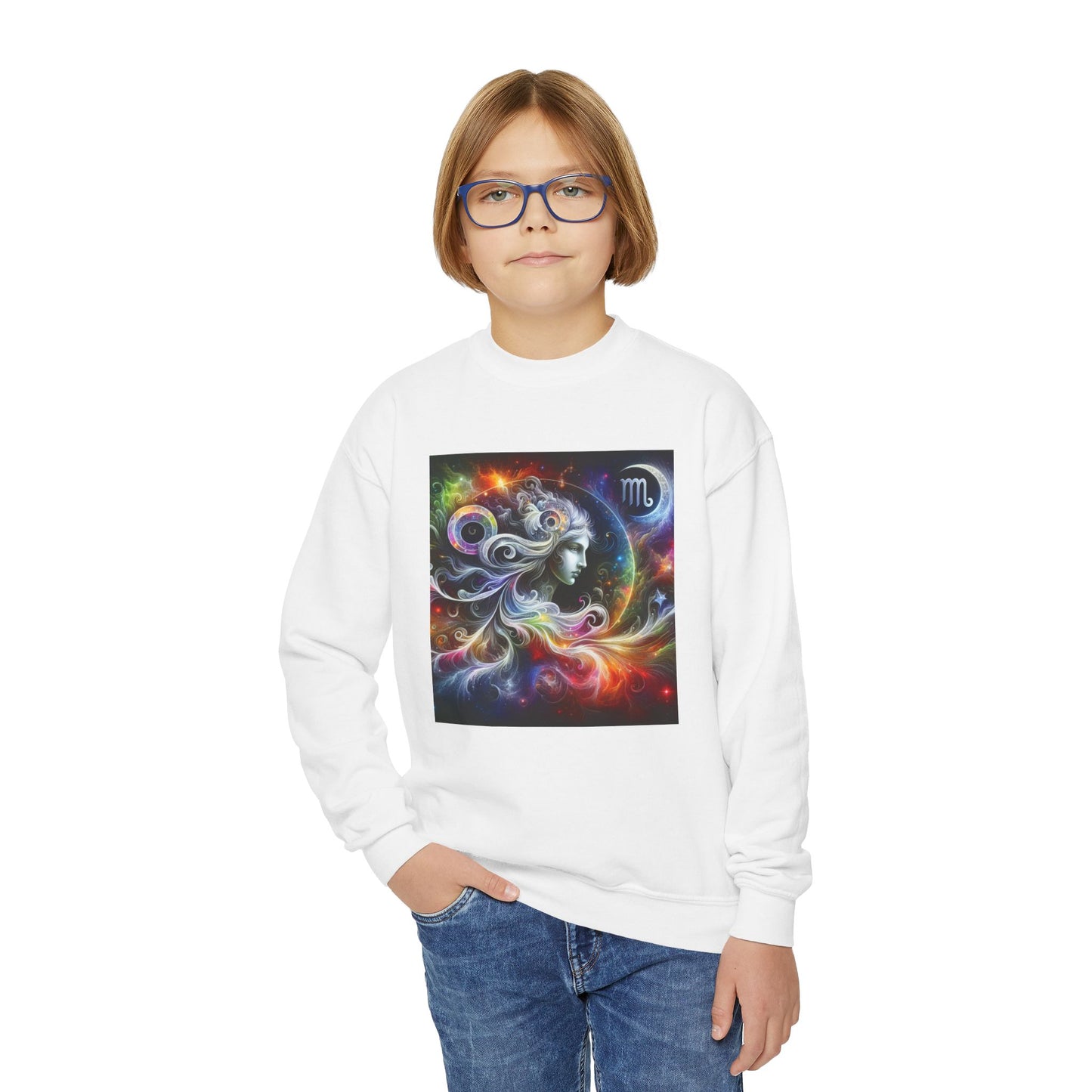 Youth Crewneck Sweatshirt with Virgo Zodiac Design - Astrology Gift, Horoscope Apparel, Birthday Present, Cozy Pullover, Pride Fashion