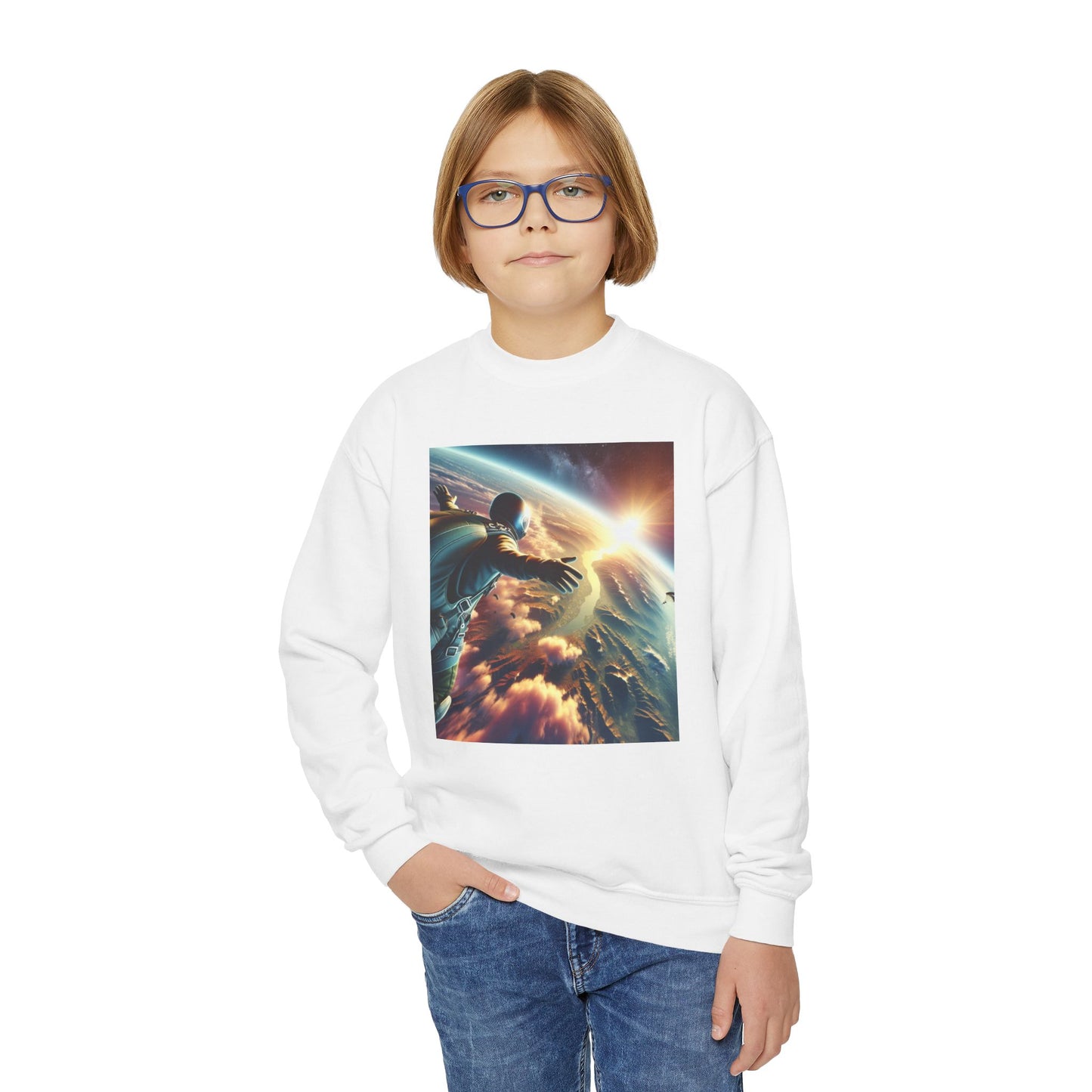 Youth Crewneck Sweatshirt with Sky Diving Design - Gift, Birthday Present, Cozy Pullover