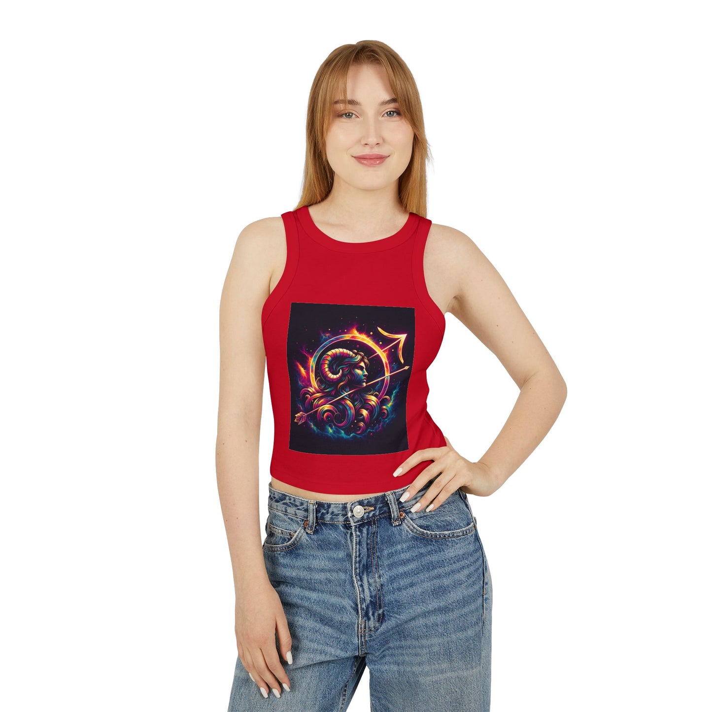 Sagittarius Women's Micro Rib Racer Tank Top - Vibrant Galaxy Design