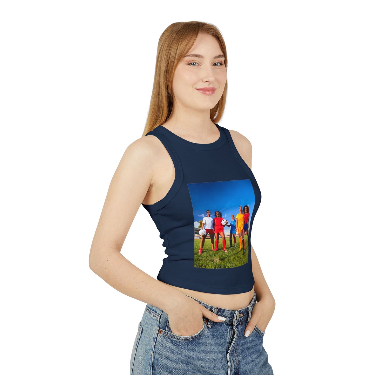 Soccer Women's Micro Rib Racer Tank Top - Vibrant Galaxy Design