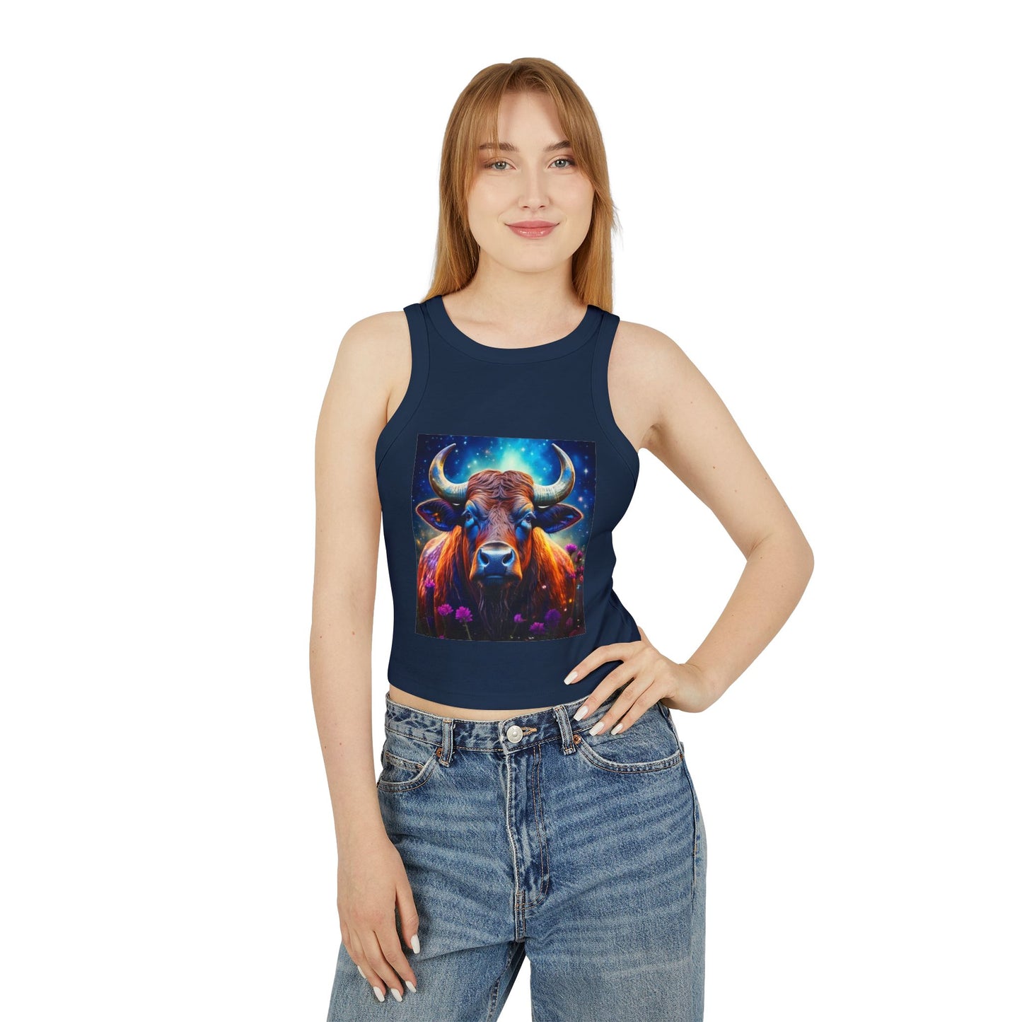 Taurus Women's Micro Rib Racer Tank Top - Vibrant Galaxy Design