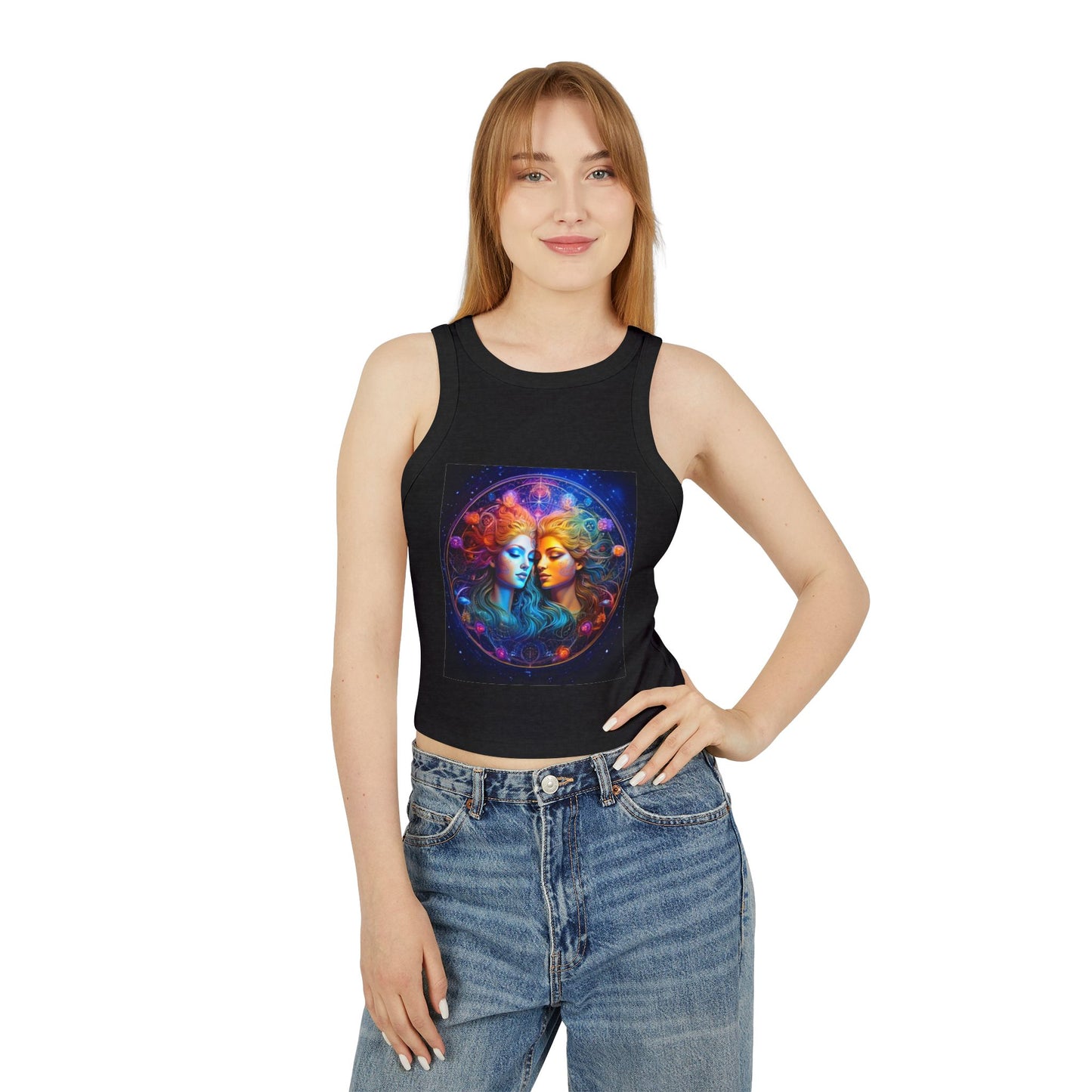 Gemini Women's Micro Rib Racer Tank Top - Vibrant Galaxy Design