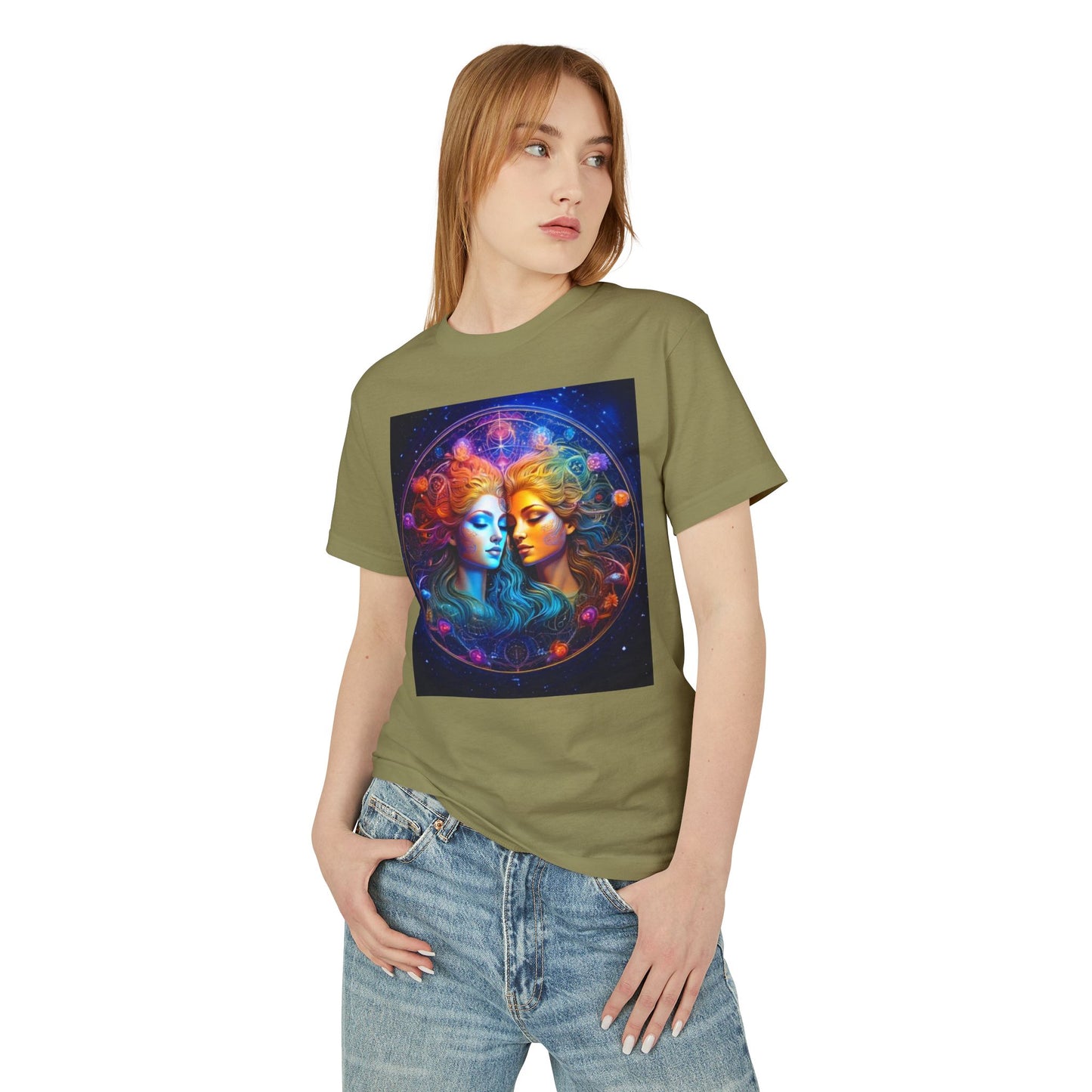 Gemini Heavyweight Tee - Unisex Garment-Dyed Shirt with Mystical Duality Design