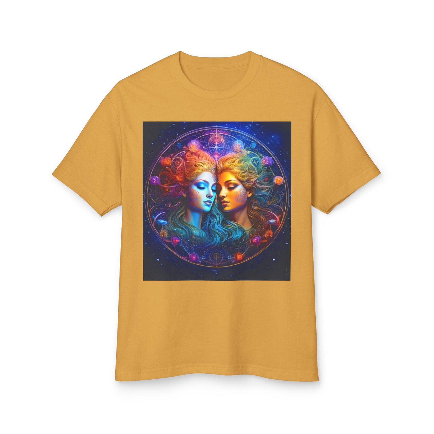 Gemini Heavyweight Tee - Unisex Garment-Dyed Shirt with Mystical Duality Design