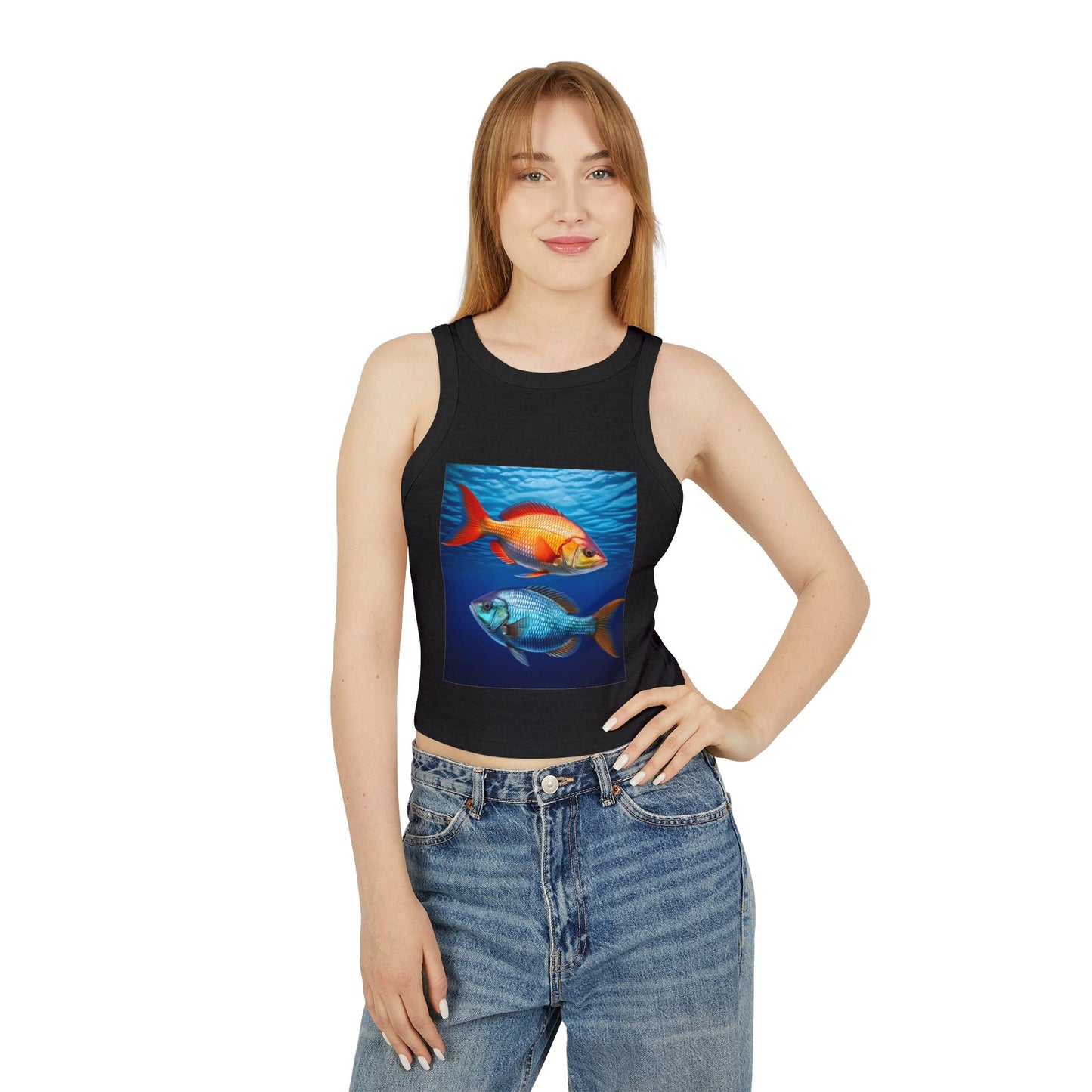 Pisces Women's Micro Rib Racer Tank Top - Summer Beach Style