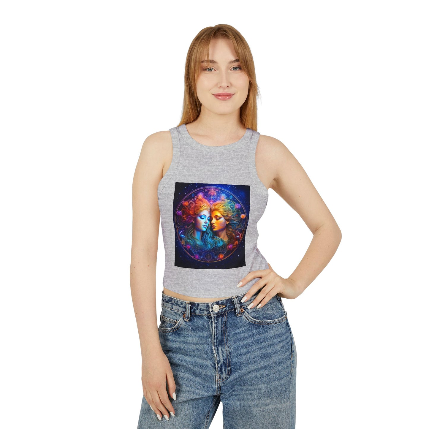 Gemini Women's Micro Rib Racer Tank Top - Vibrant Galaxy Design