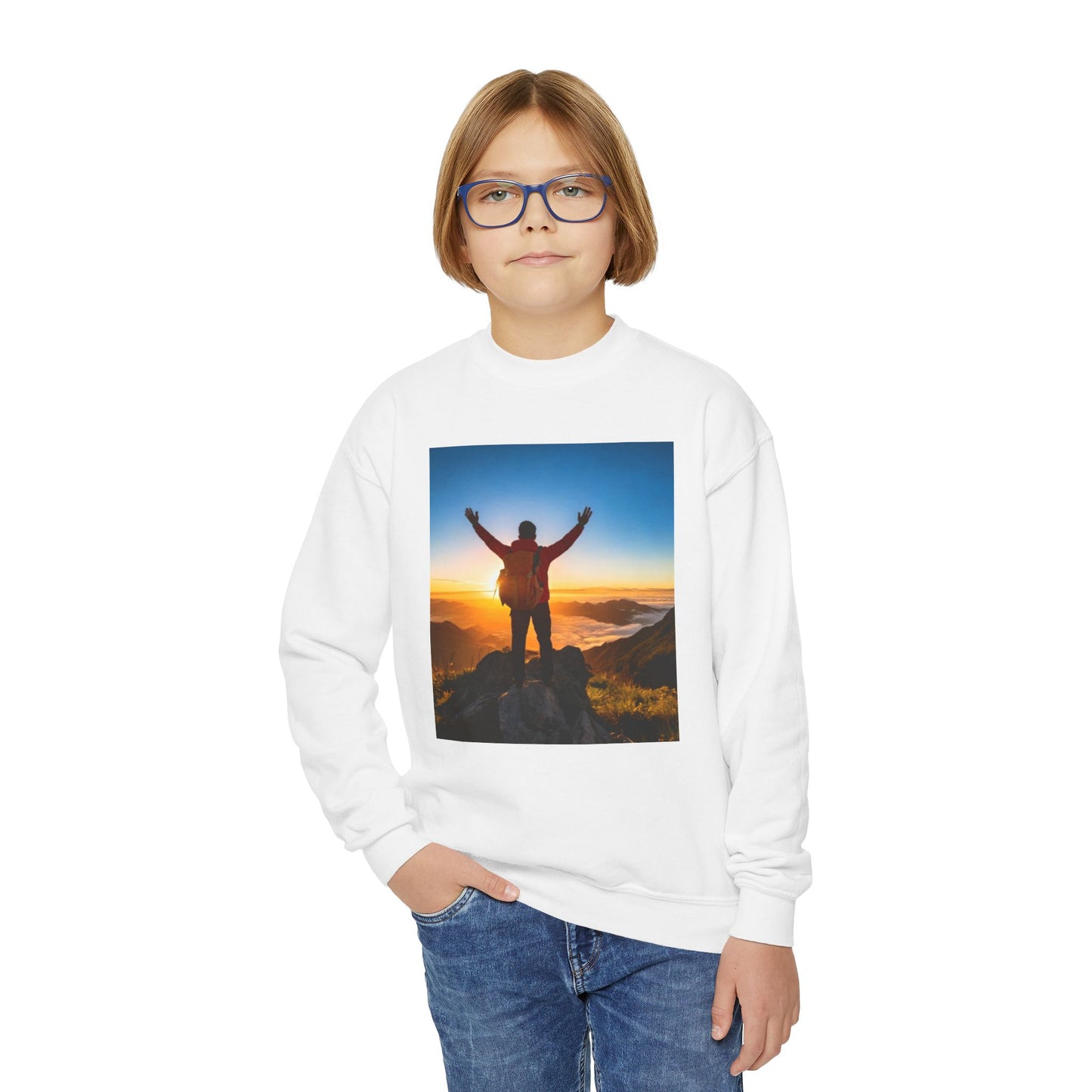 Youth Crewneck Sweatshirt with Hiking Design - Gift, Birthday Present, Cozy Pullover