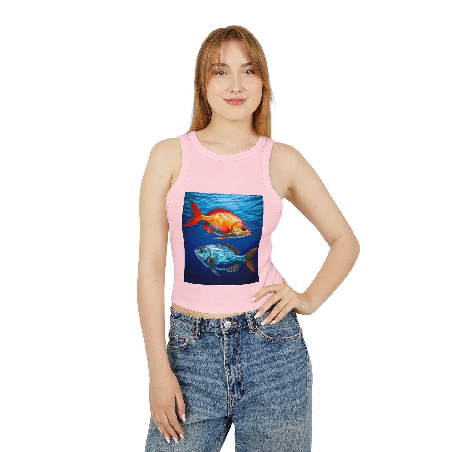 Pisces Women's Micro Rib Racer Tank Top - Summer Beach Style
