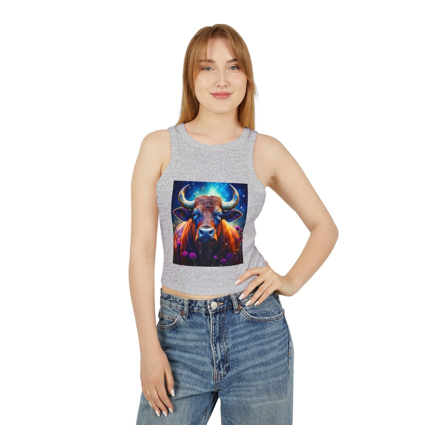 Taurus Women's Micro Rib Racer Tank Top - Vibrant Galaxy Design