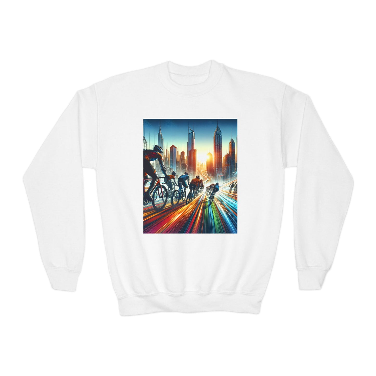 Youth Crewneck Sweatshirt with Cycling Design - Gift, Birthday Present, Cozy Pullover