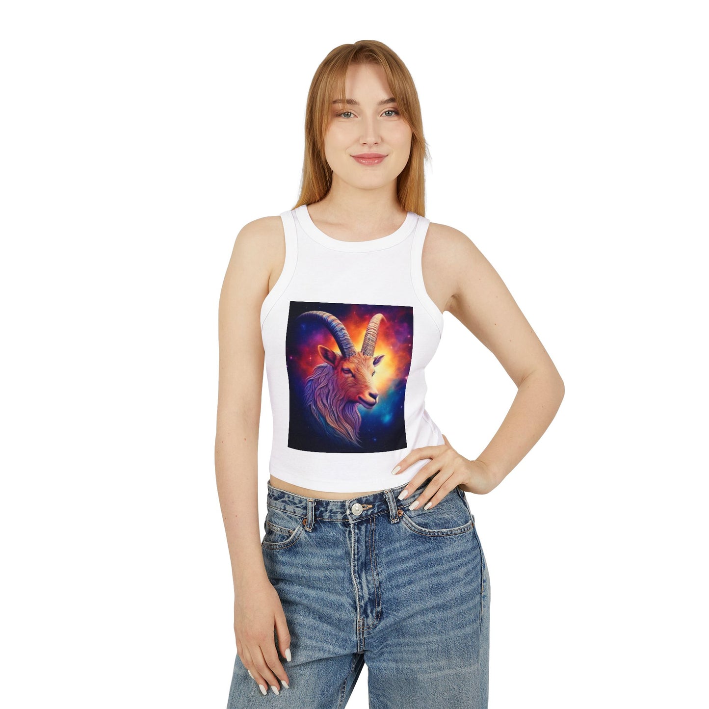 Capricorn Women's Micro Rib Racer Tank Top - Vibrant Galaxy Design