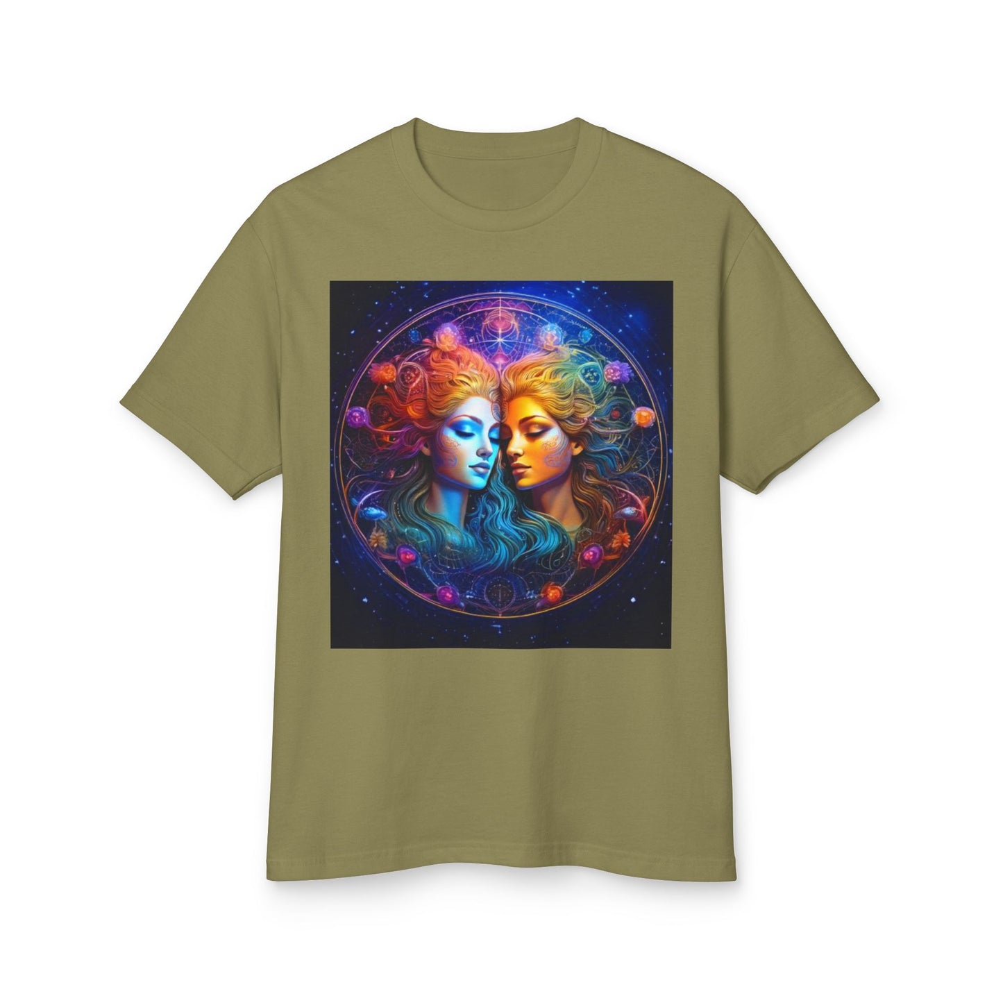 Gemini Heavyweight Tee - Unisex Garment-Dyed Shirt with Mystical Duality Design