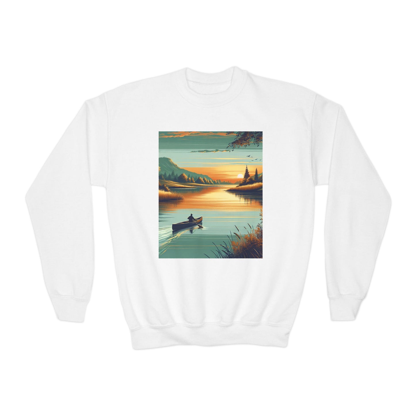 Youth Crewneck Sweatshirt with Canoeing Design - Gift, Birthday Present, Cozy Pullover