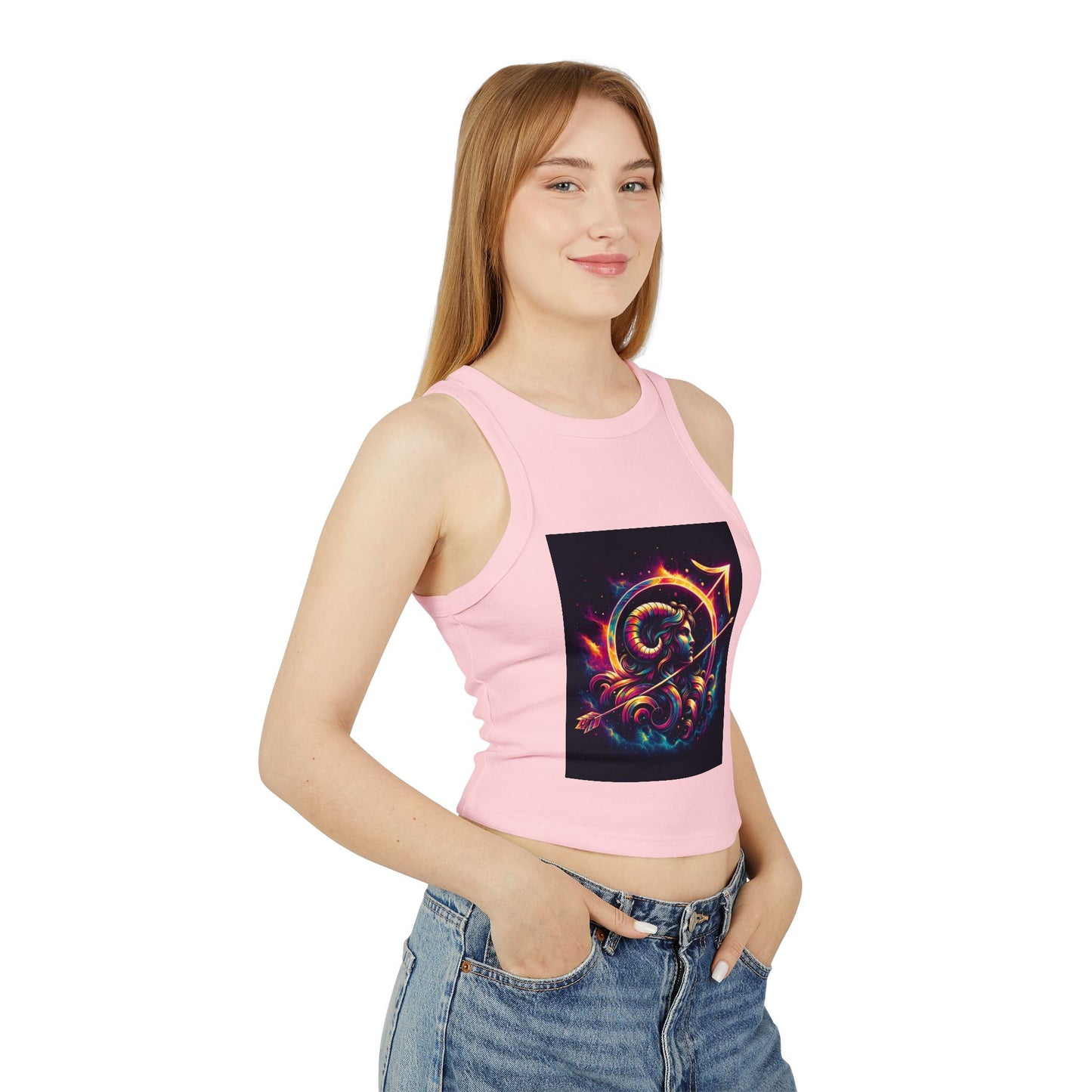 Sagittarius Women's Micro Rib Racer Tank Top - Vibrant Galaxy Design