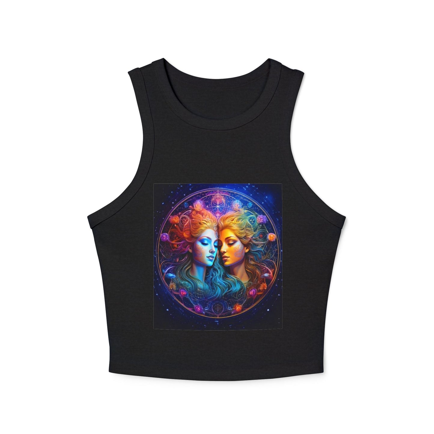 Gemini Women's Micro Rib Racer Tank Top - Vibrant Galaxy Design