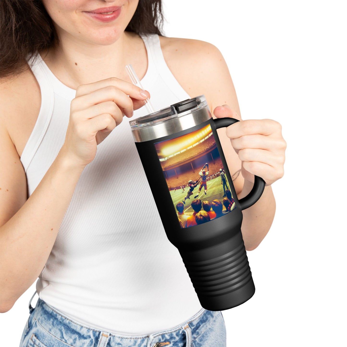 Vintage Football Insulated Travel Mug, 40oz, Perfect for Fans, Leagues, Game Day, Sports Events, Coffee, Tea, Water