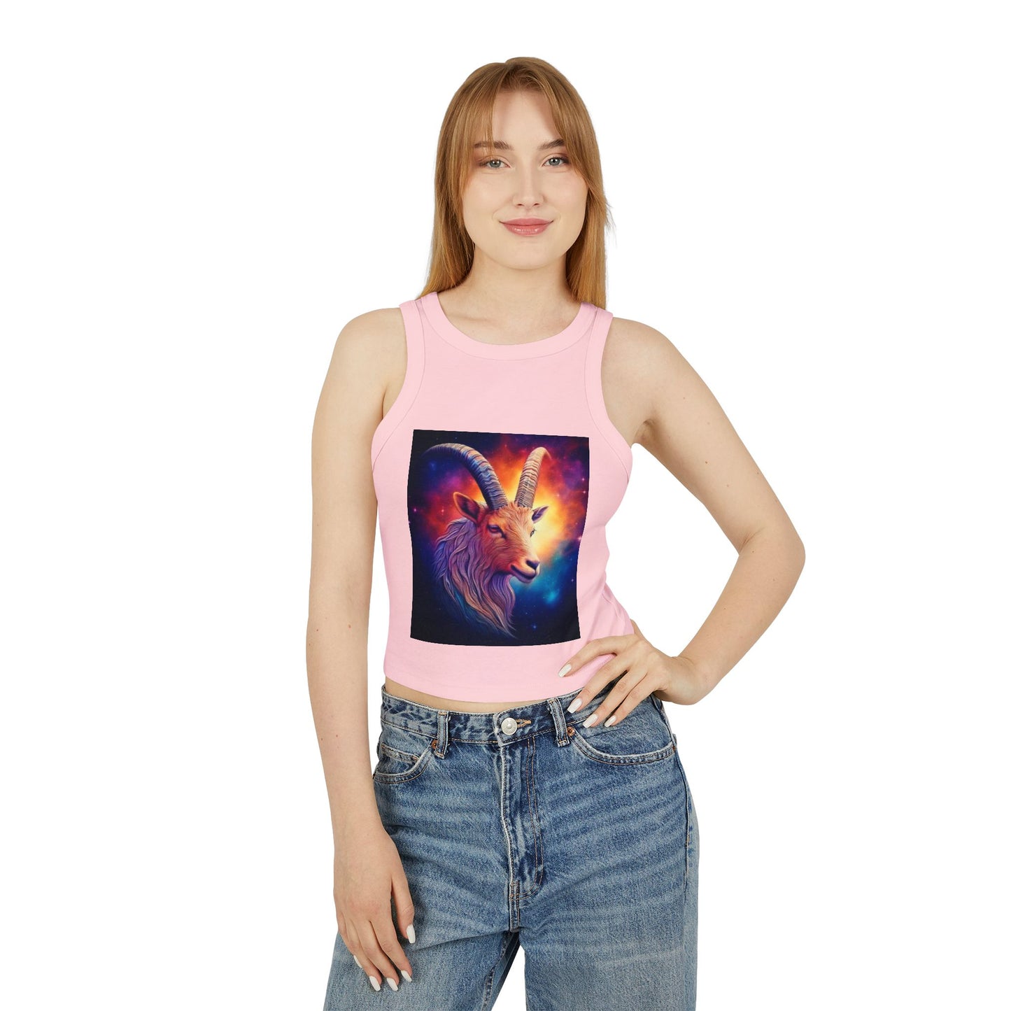 Capricorn Women's Micro Rib Racer Tank Top - Vibrant Galaxy Design