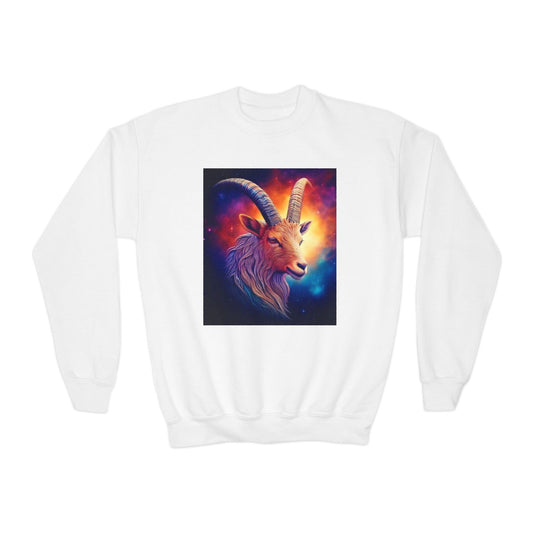 Youth Crewneck Sweatshirt with Capricorn Zodiac Design - Astrology Gift, Horoscope Apparel, Birthday Present, Cozy Pullover, Pride Fashion