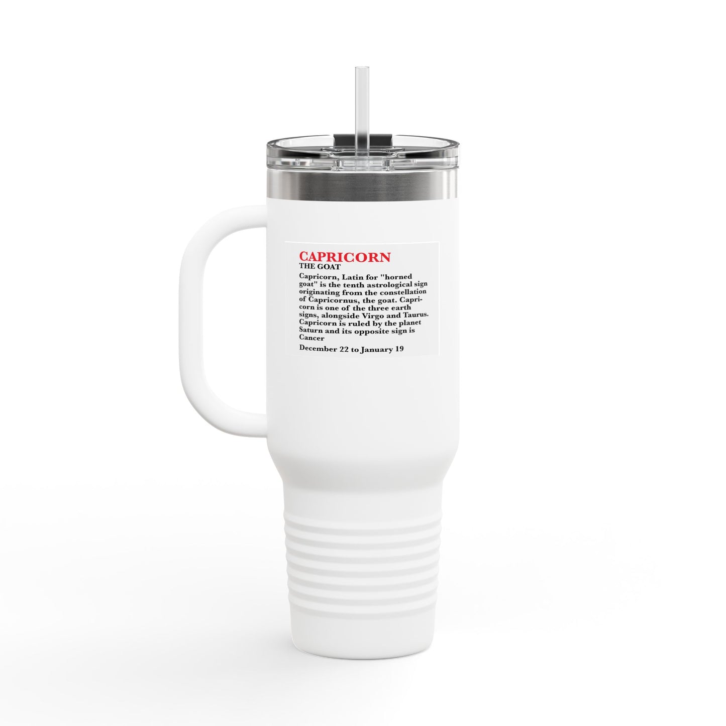 Capricorn Insulated Travel Mug, 40oz, Perfect for Zodiac Fans, Coffee, Tea, Water