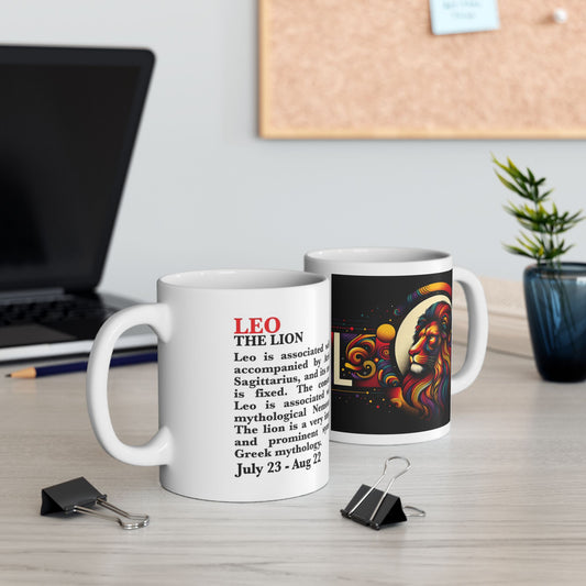 Leo Zodiac Ceramic Mug, Astrology Coffee Cup, Horoscope Drinkware for Leo Lovers, July/August Birthday Gift, Star Sign Mug