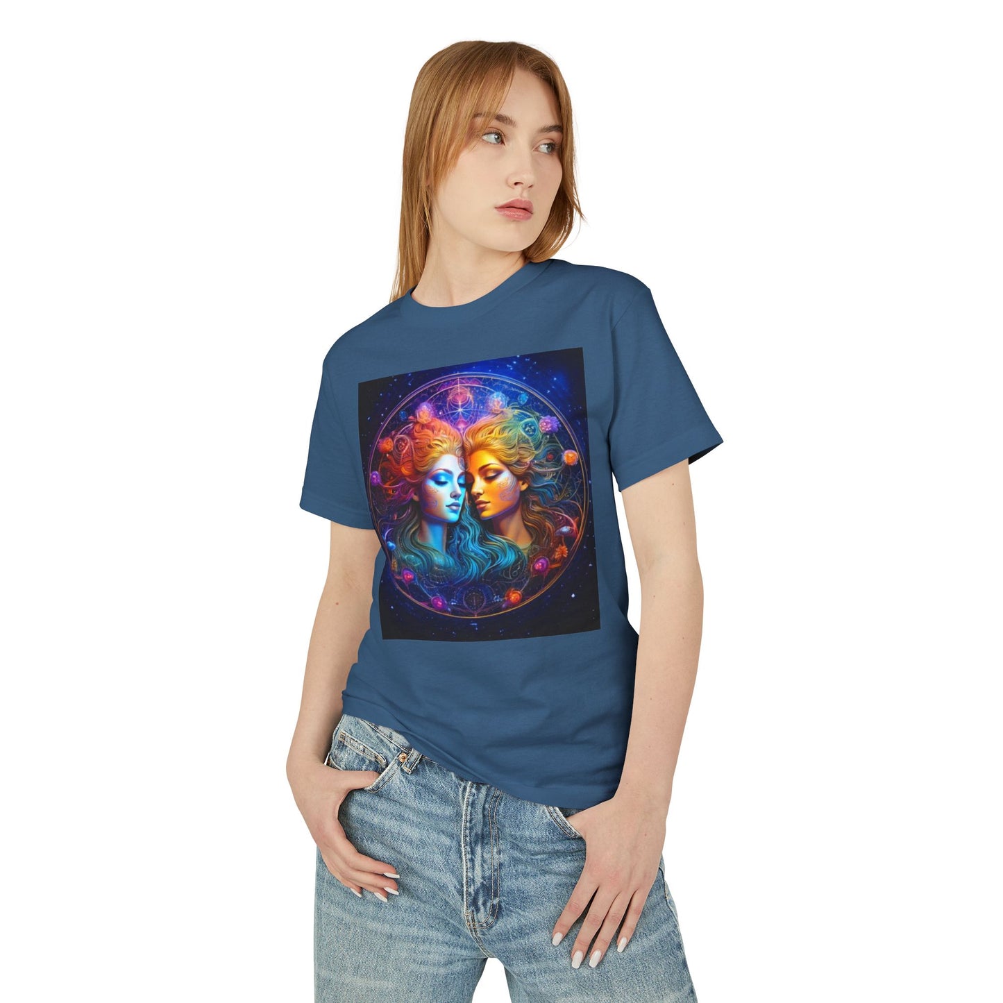 Gemini Heavyweight Tee - Unisex Garment-Dyed Shirt with Mystical Duality Design