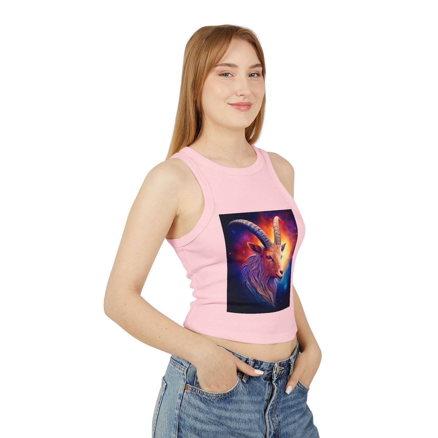 Capricorn Women's Micro Rib Racer Tank Top - Vibrant Galaxy Design