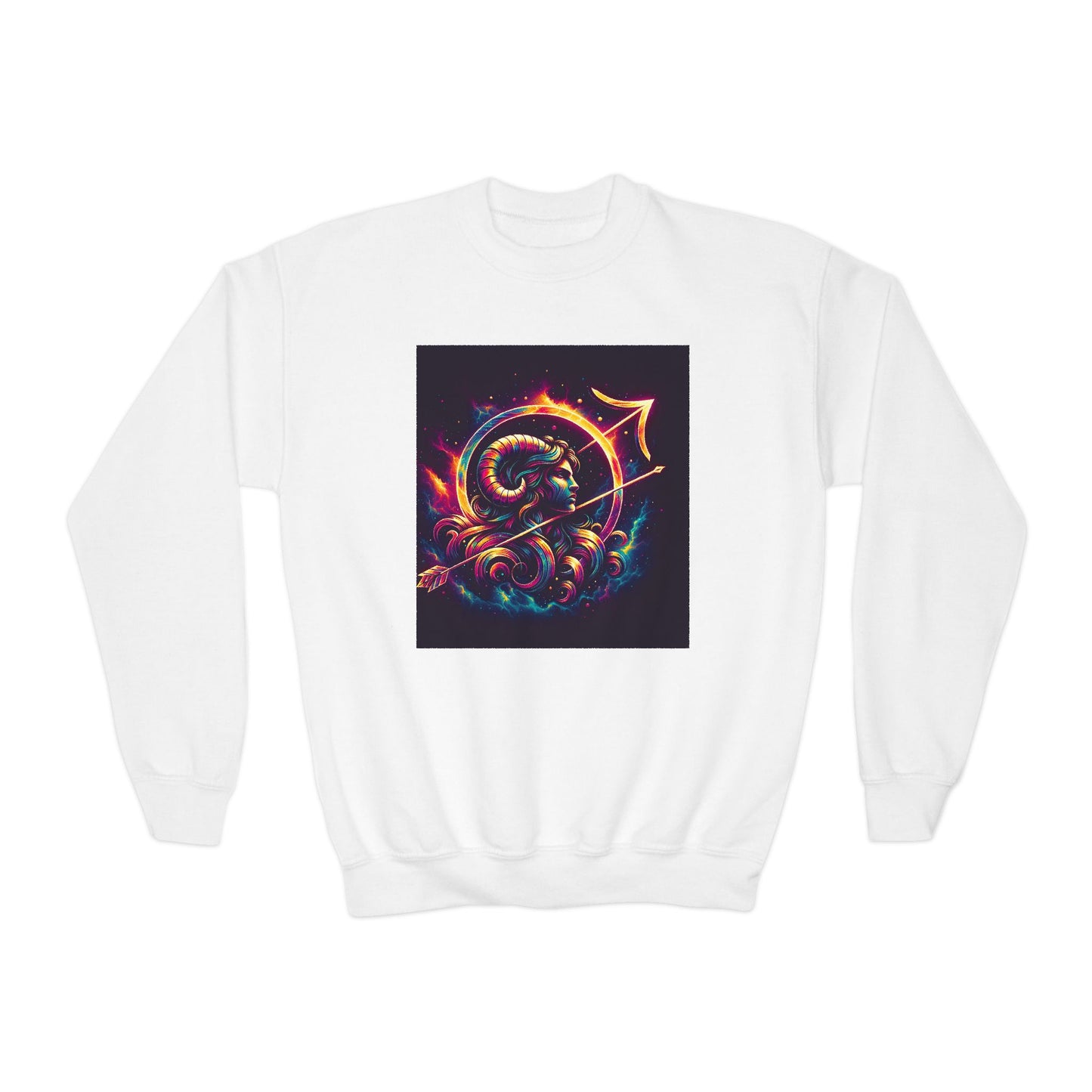 Youth Crewneck Sweatshirt with Sagittarius  Zodiac Design - Astrology Gift, Horoscope Apparel, Birthday Present, Cozy Pullover