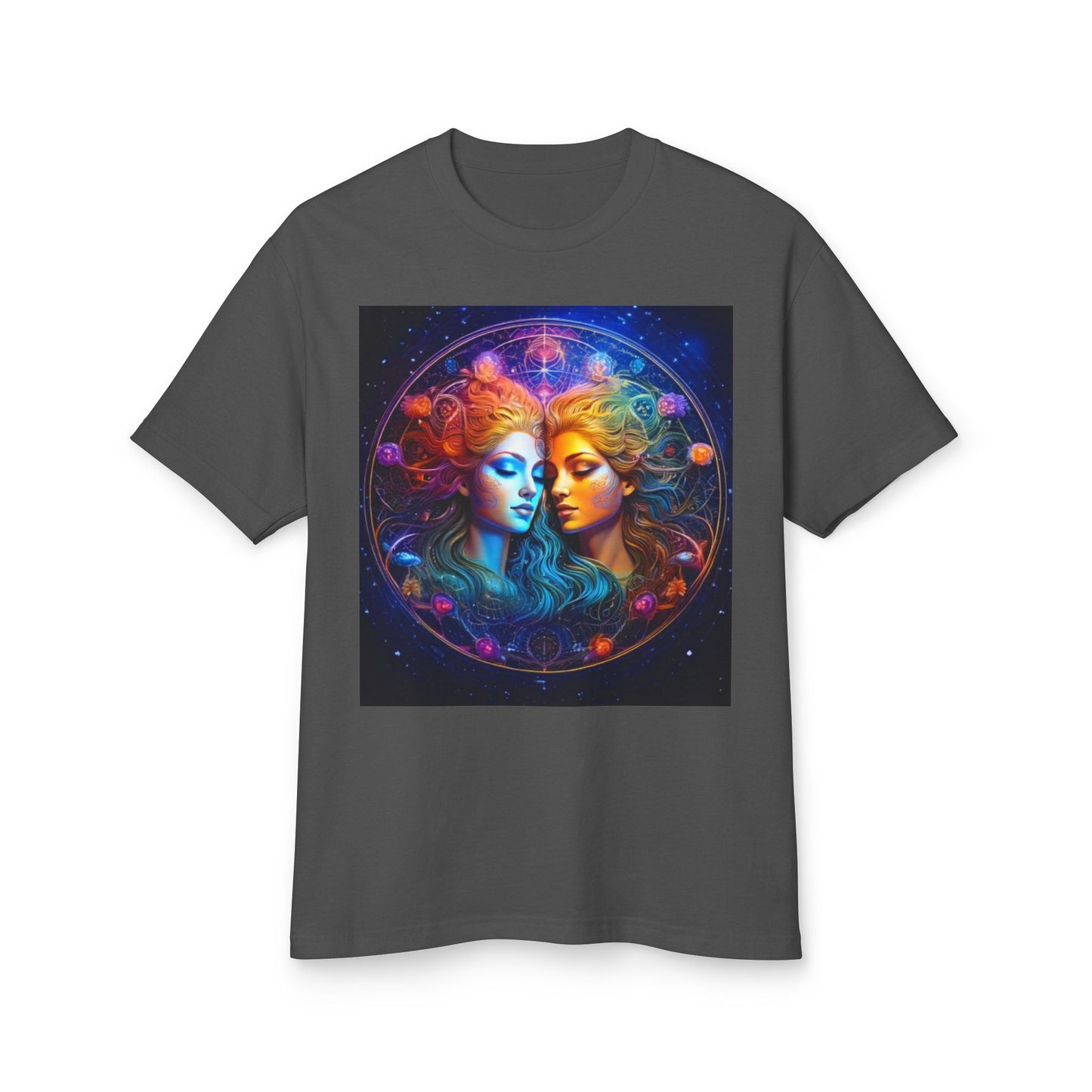 Gemini Heavyweight Tee - Unisex Garment-Dyed Shirt with Mystical Duality Design