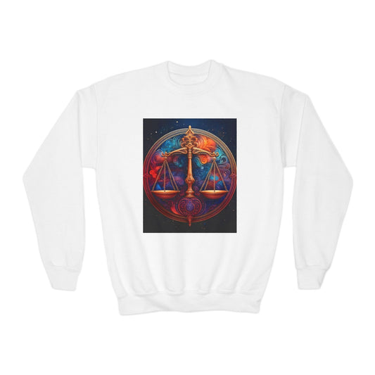 Youth Crewneck Sweatshirt with Libra  Zodiac Design - Astrology Gift, Horoscope Apparel, Birthday Present, Cozy Pullover