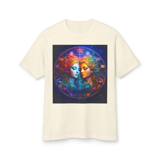 Gemini Heavyweight Tee - Unisex Garment-Dyed Shirt with Mystical Duality Design