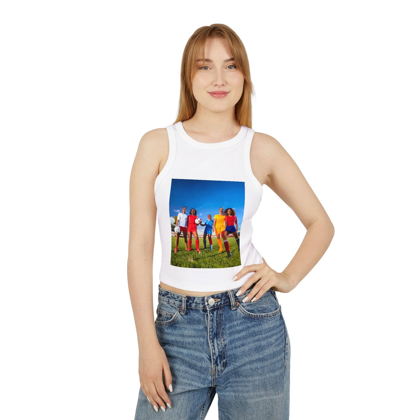 Soccer Women's Micro Rib Racer Tank Top - Vibrant Galaxy Design