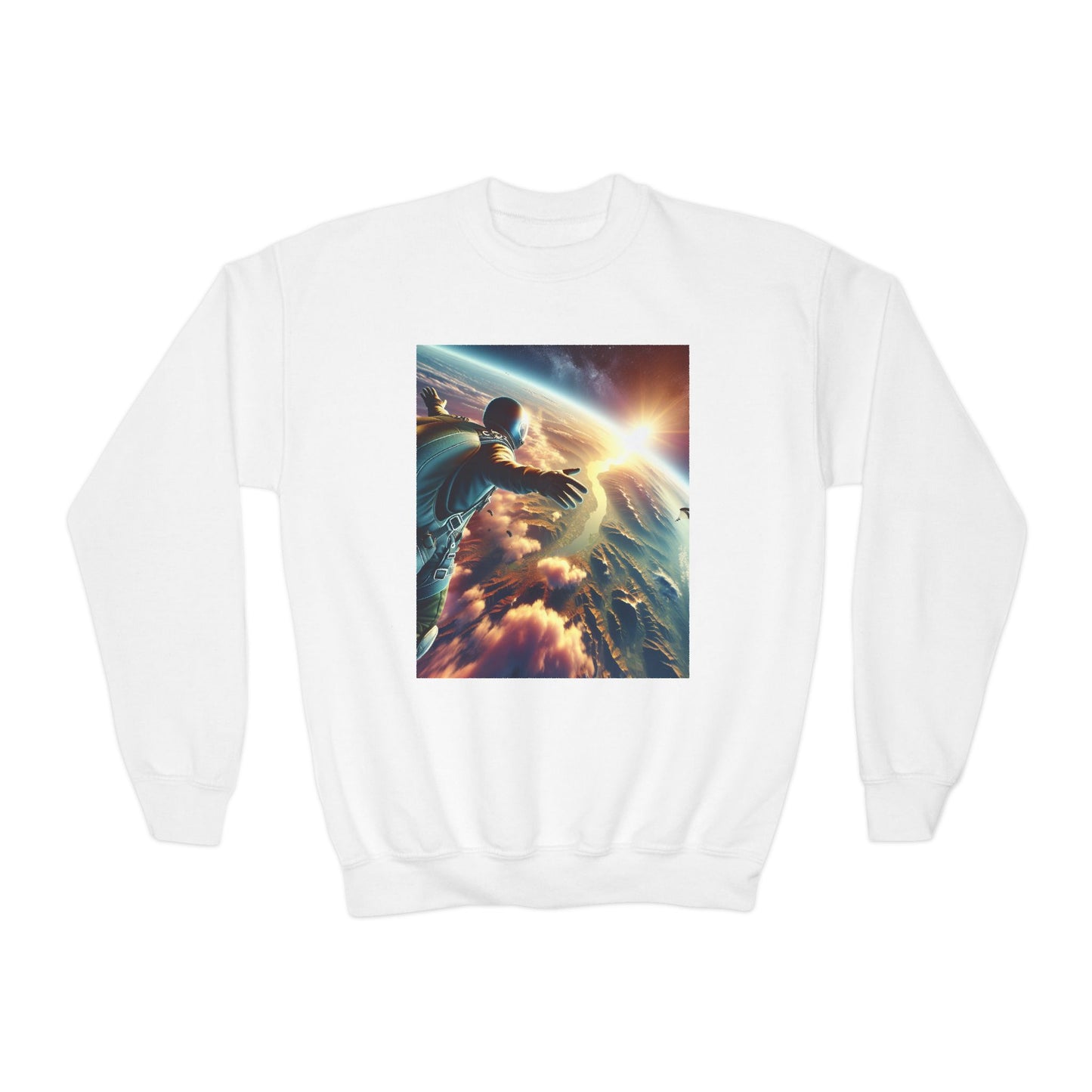 Youth Crewneck Sweatshirt with Sky Diving Design - Gift, Birthday Present, Cozy Pullover