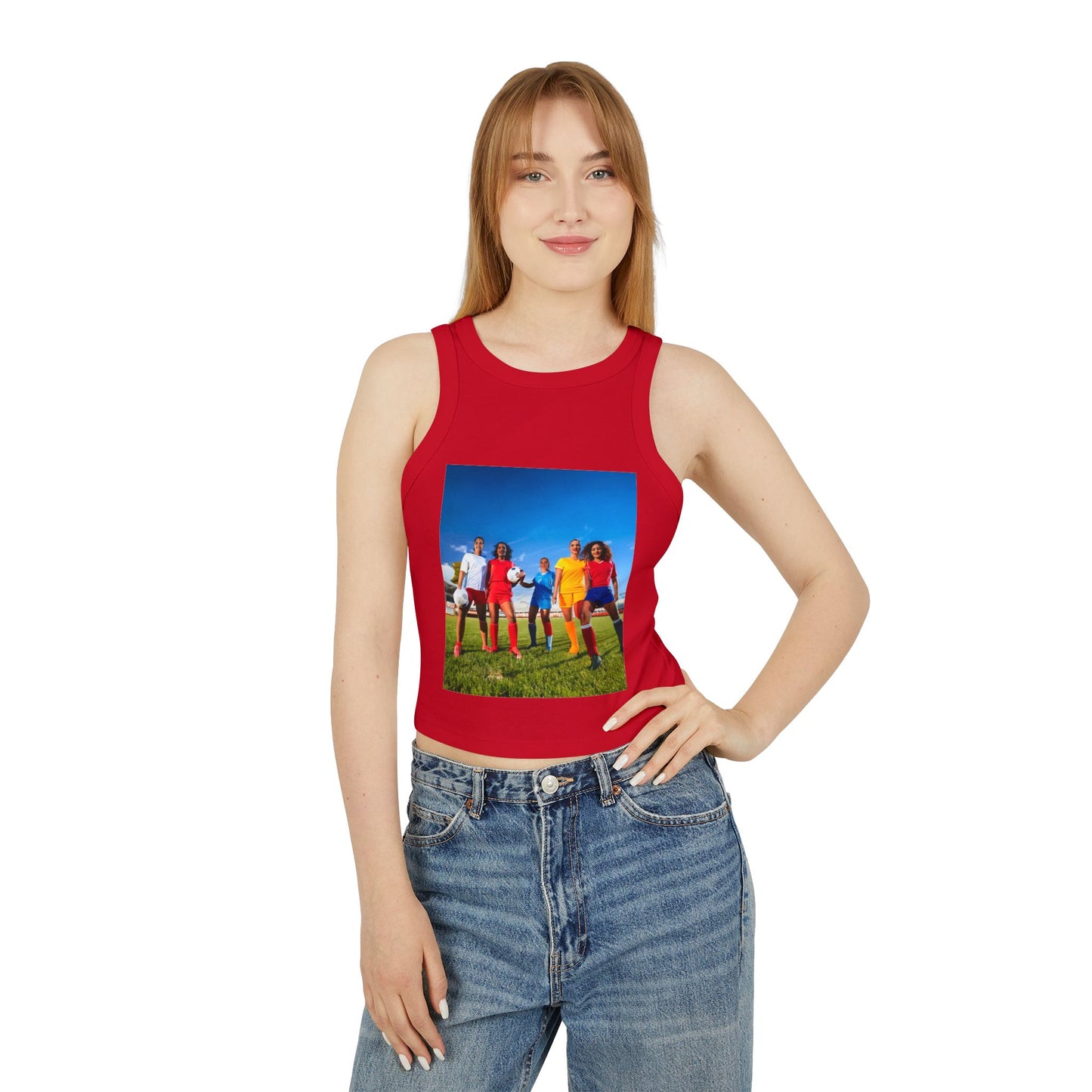 Soccer Women's Micro Rib Racer Tank Top - Vibrant Galaxy Design