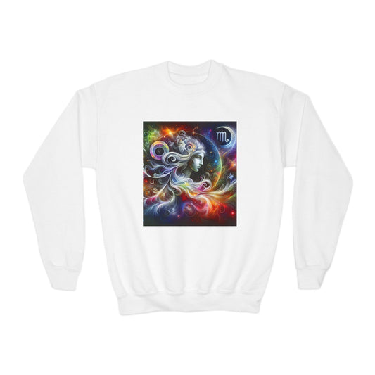 Youth Crewneck Sweatshirt with Virgo Zodiac Design - Astrology Gift, Horoscope Apparel, Birthday Present, Cozy Pullover, Pride Fashion