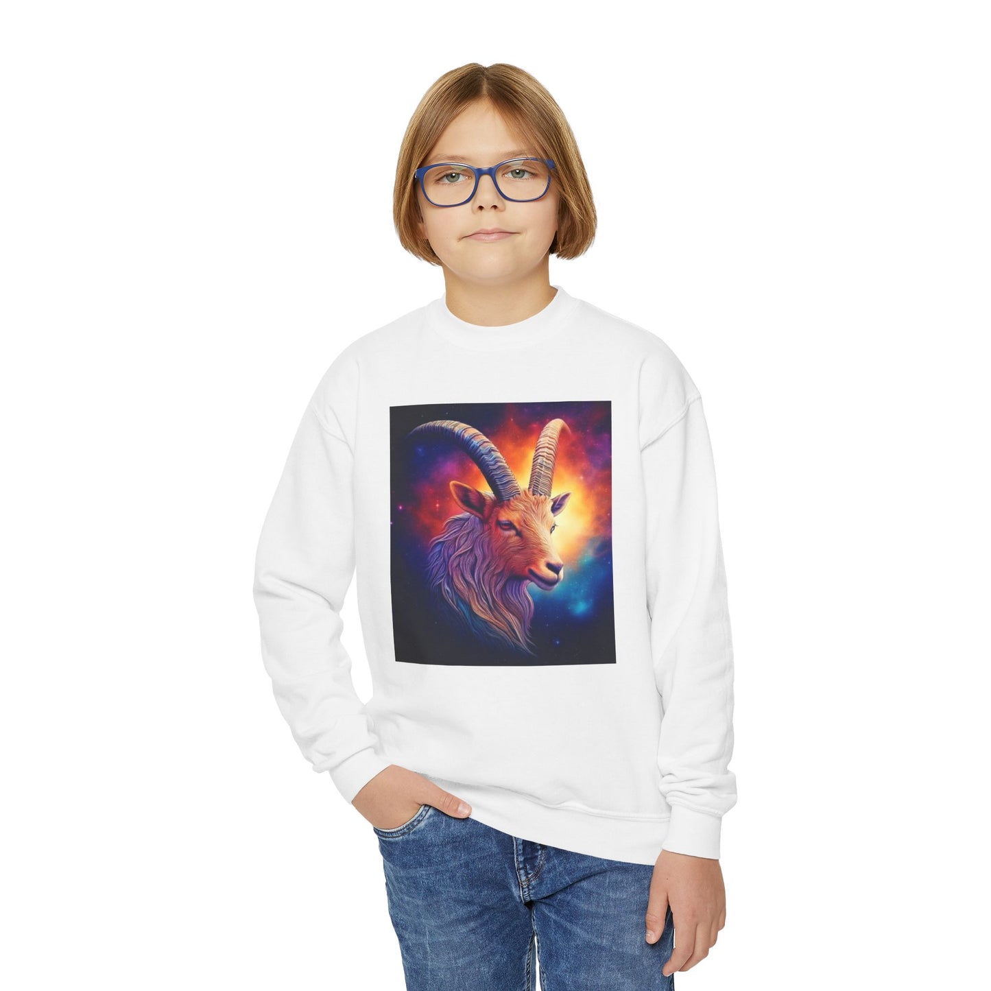Youth Crewneck Sweatshirt with Capricorn Zodiac Design - Astrology Gift, Horoscope Apparel, Birthday Present, Cozy Pullover, Pride Fashion