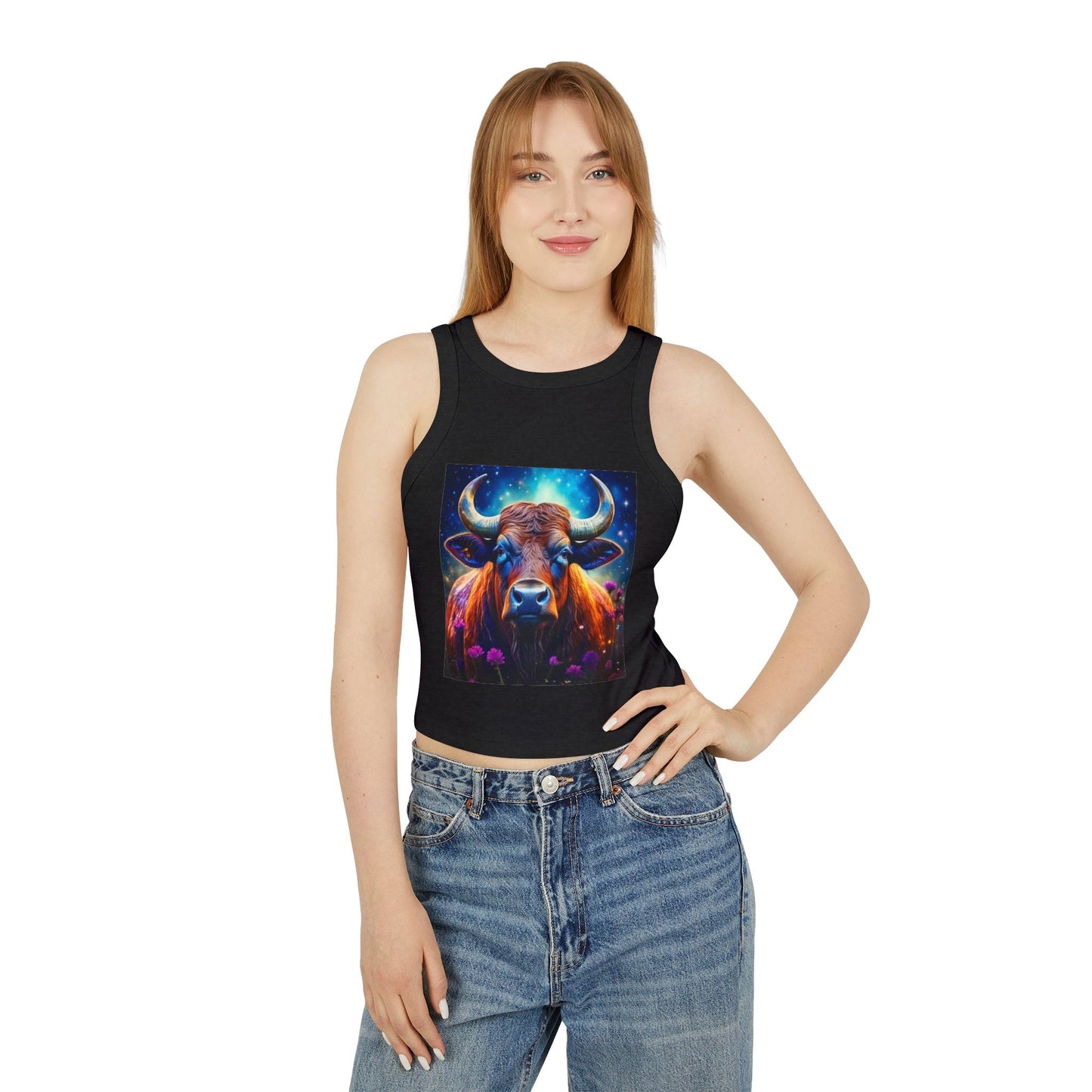 Taurus Women's Micro Rib Racer Tank Top - Vibrant Galaxy Design